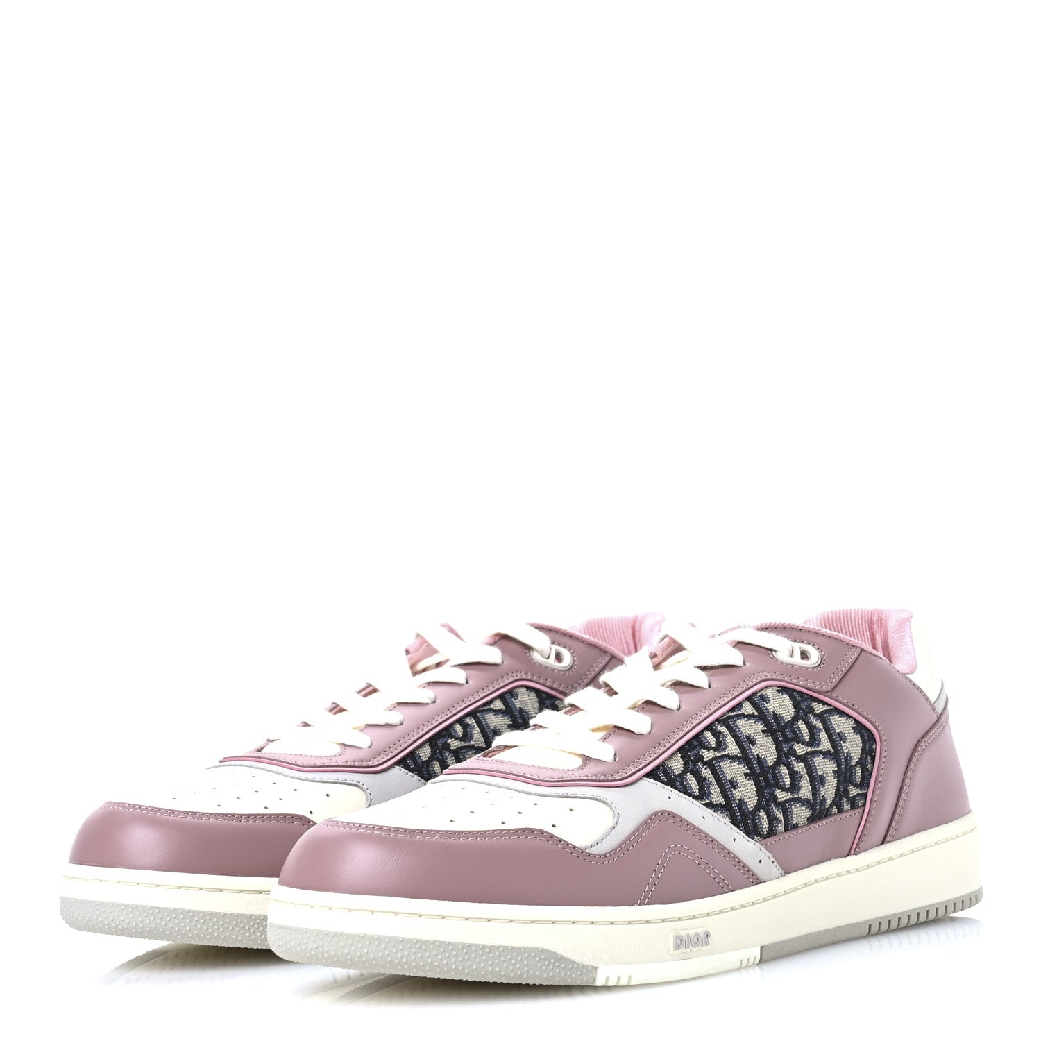 Smooth Calfskin Jacquard Oblique Mens B27 Low Top Sneakers 49 Pink White