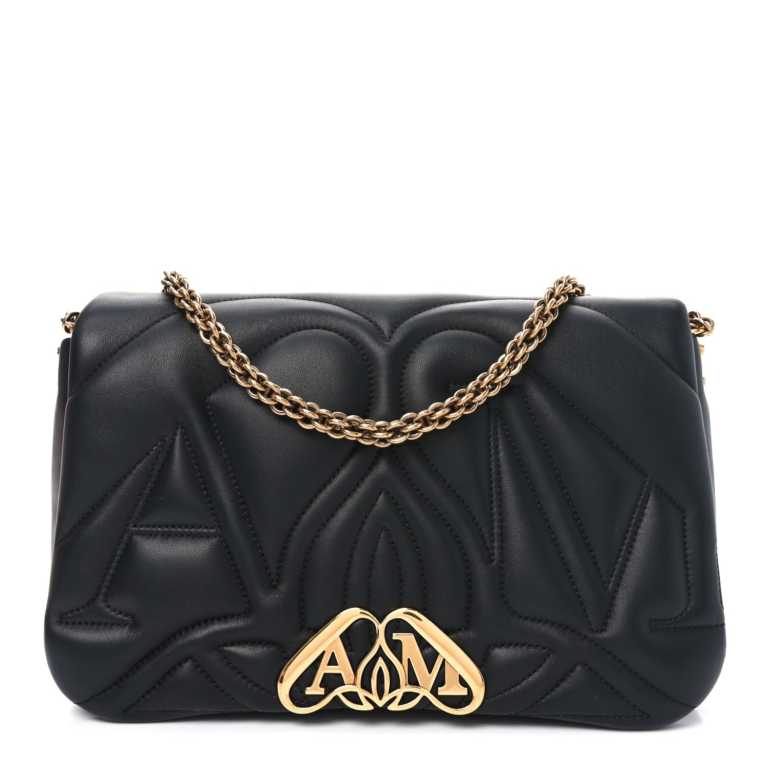 Calfskin Quilted The Seal Chain Shoulder Bag Black