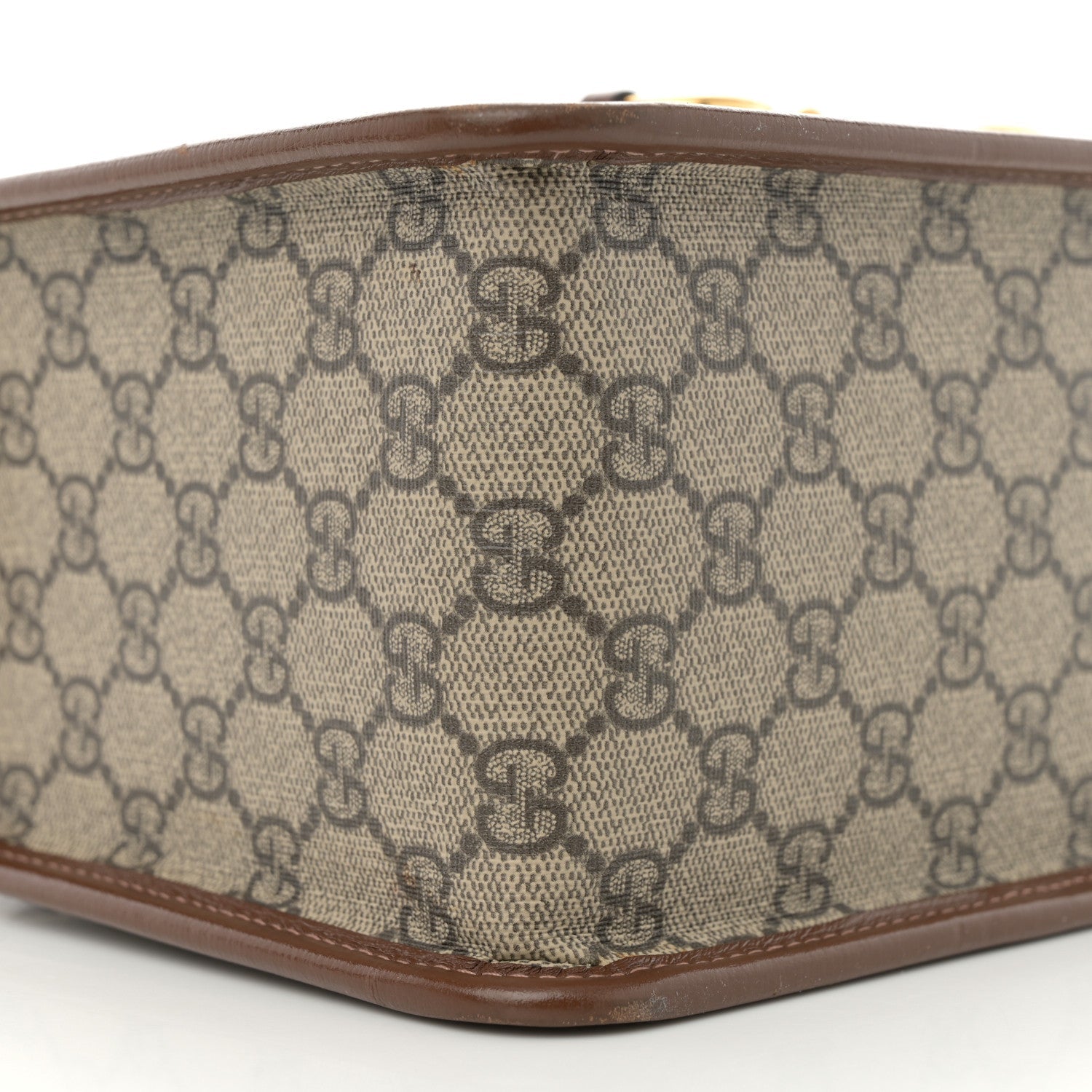 GG Supreme Monogram Azalea Calfskin Small Horsebit 1955 Foldover Top Handle Bag Beige Ebony Brown Sugar