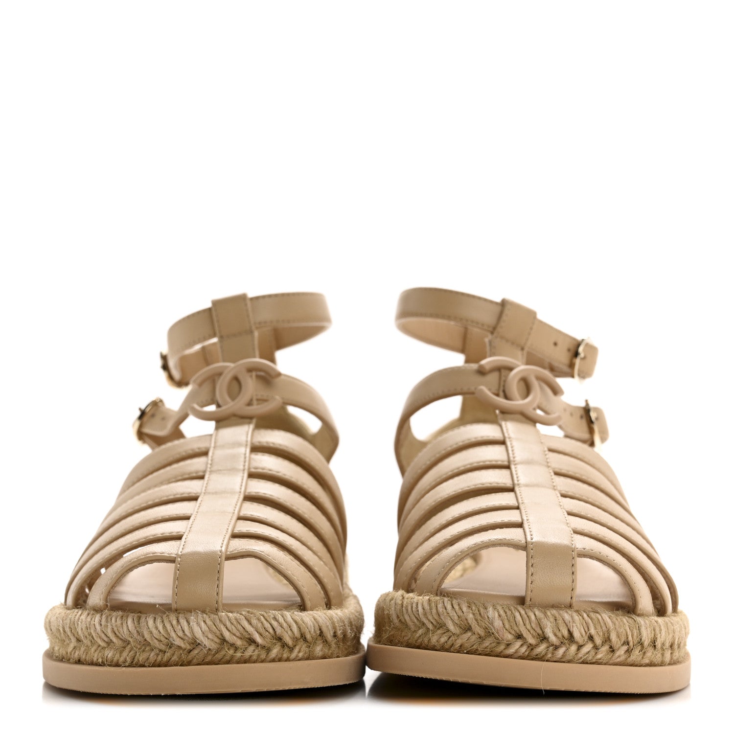 Lambskin Espadrille Sandals 36 Beige