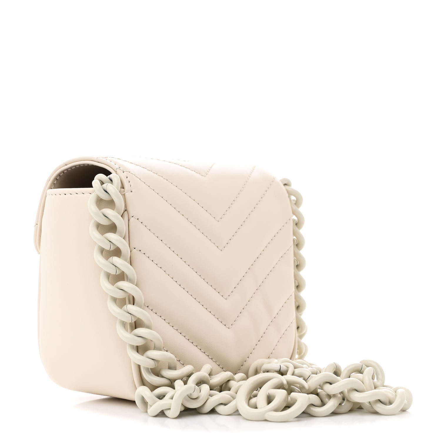 Calfskin Matelasse Monochrome GG Marmont Chain Mini Belt Bag Mystic White