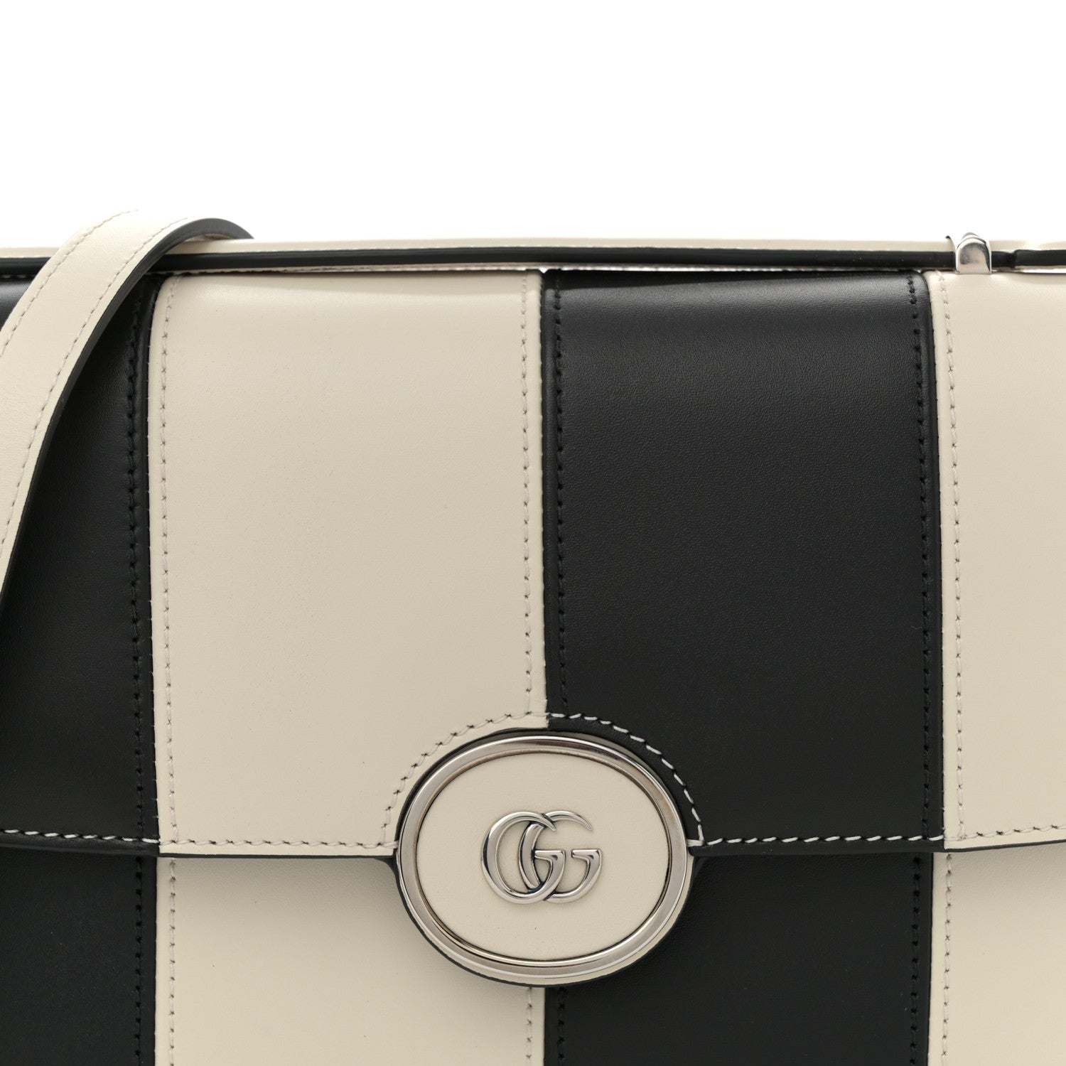 Senna Calfskin Lines Petite GG Top Handle Shoulder Bag Black Mystic White