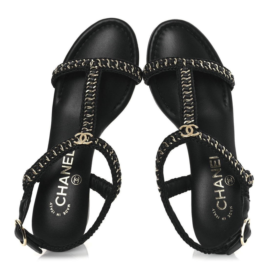 Lambskin CC Chain Braided Sandals 37 Black