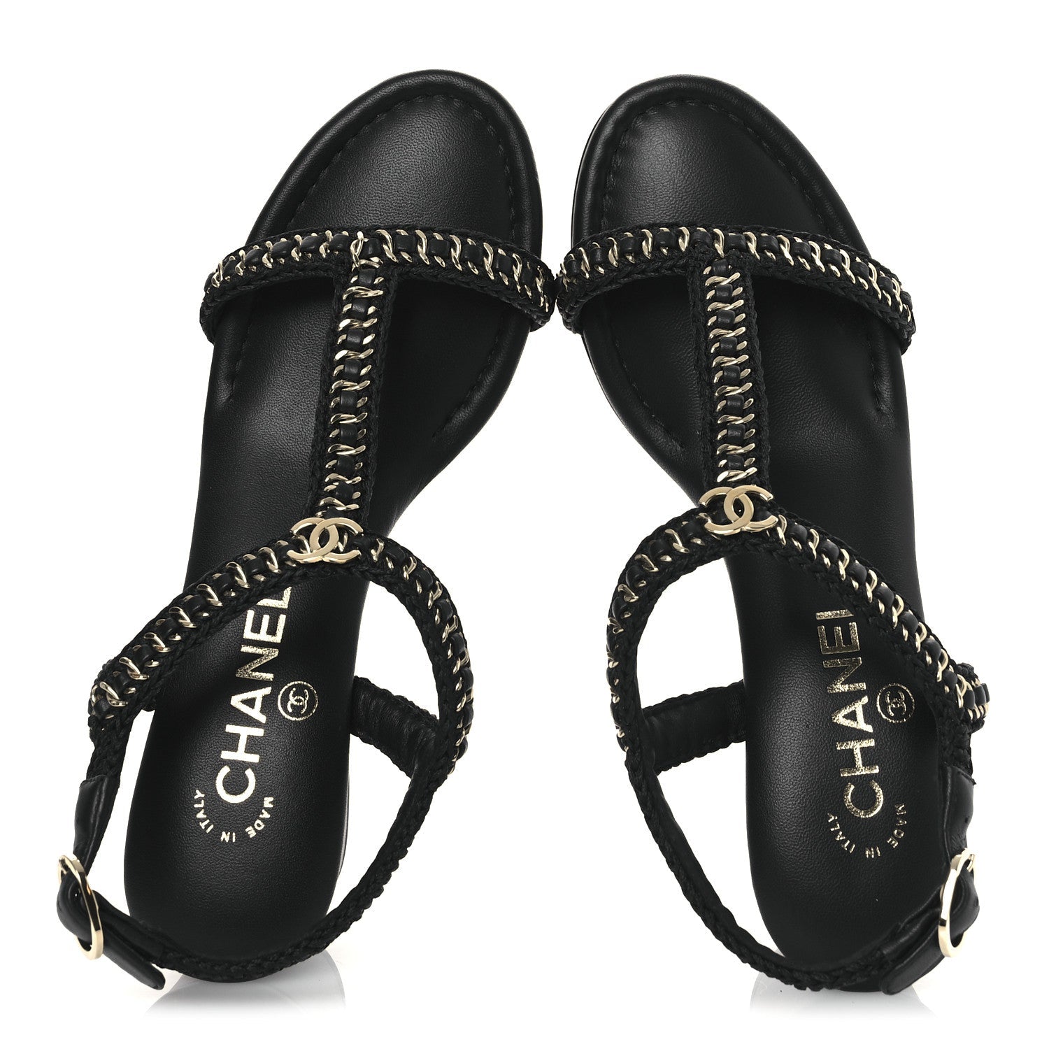 Lambskin CC Chain Braided Sandals 37 Black