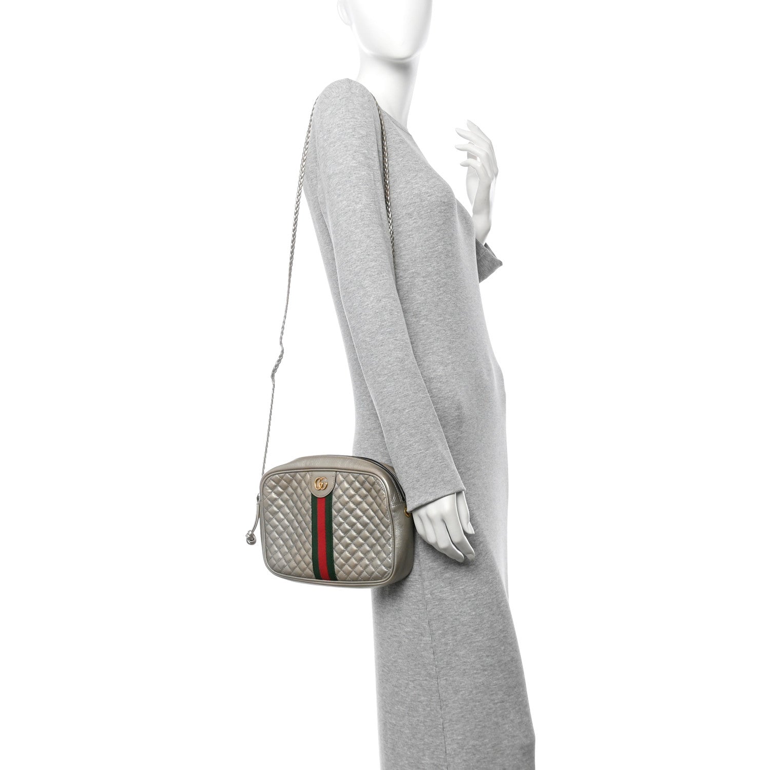 Laminated Nappa Web Trapuntata Small GG Shoulder Bag Argento