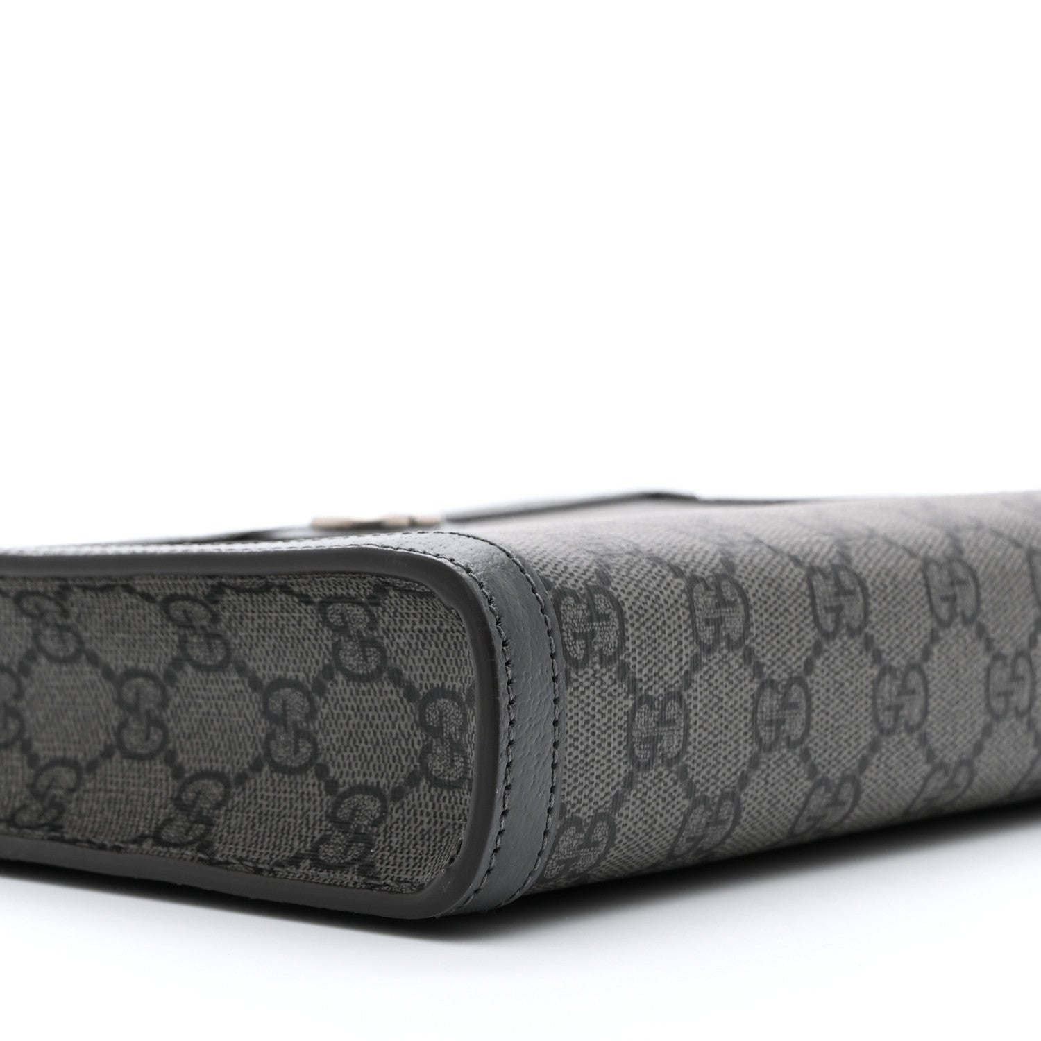 GG Supreme Monogram Textured Dollar Calfskin Web Small Ophidia Shoulder Bag  Grey Black Graphite Grey