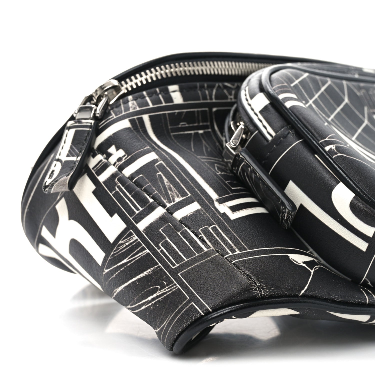 X JAMES JEAN Calfskin Comic Print Belt Bag Black