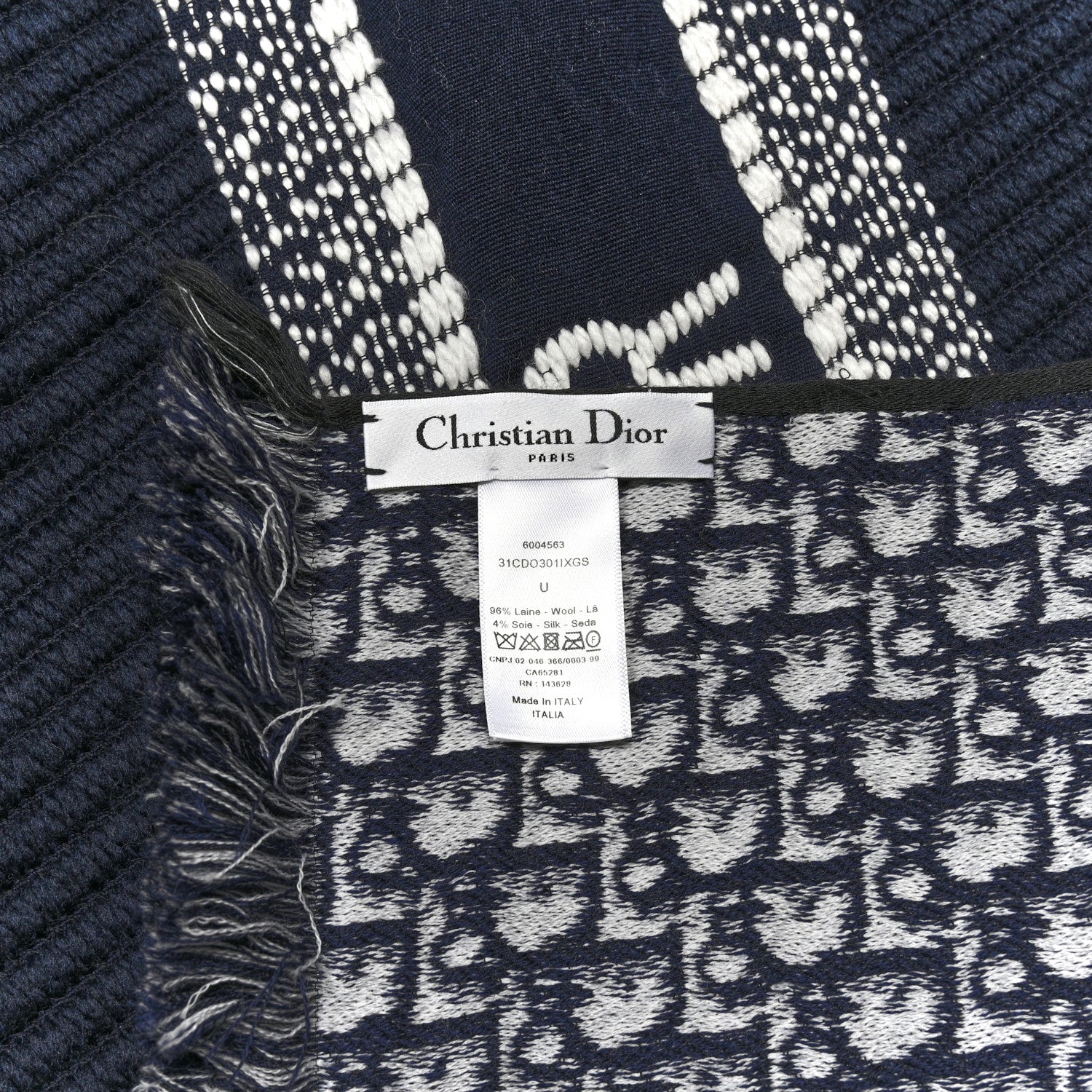 Wool Silk Oblique University Reversible Scarf Navy Blue