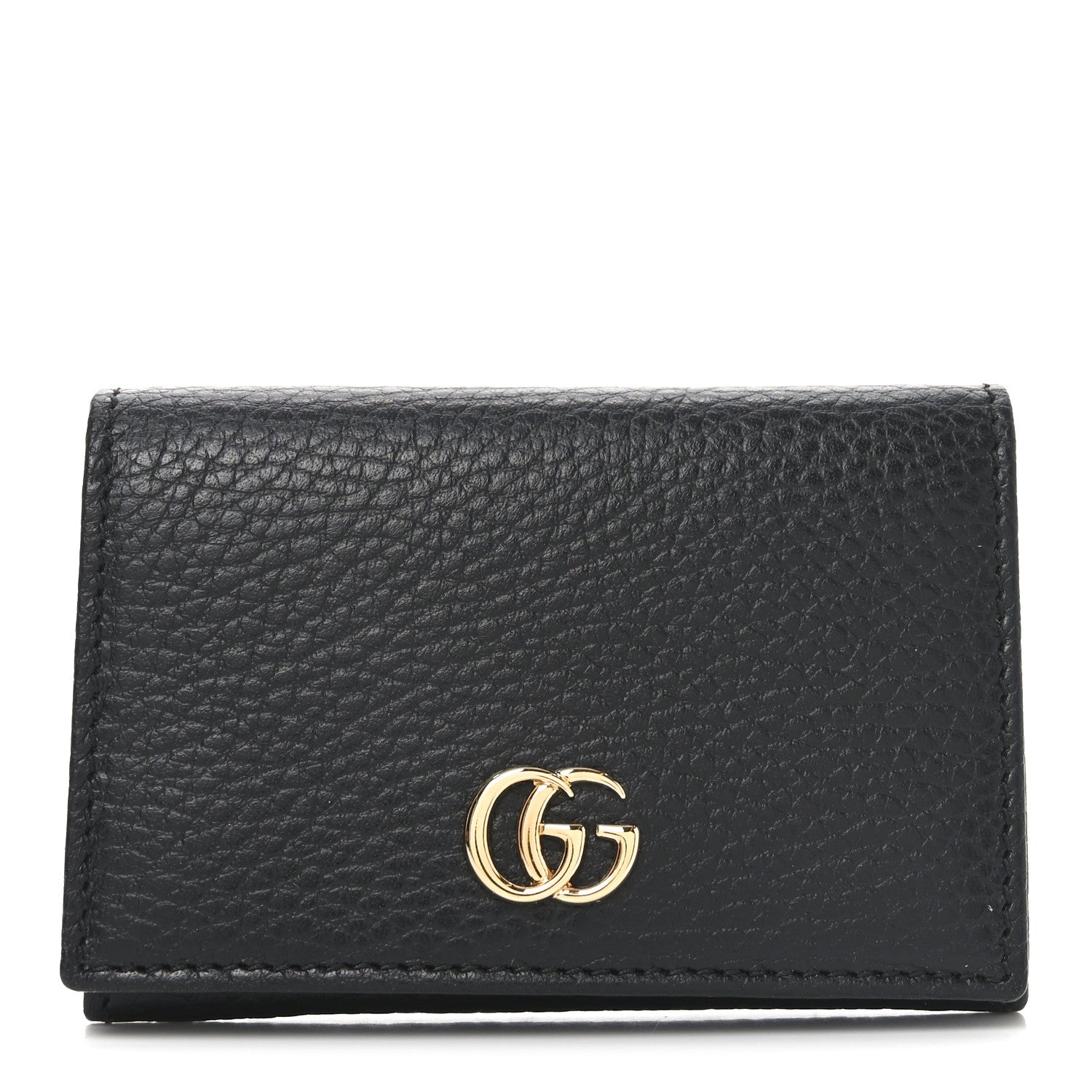 Pebbled Calfskin GG Marmont Card Case Black