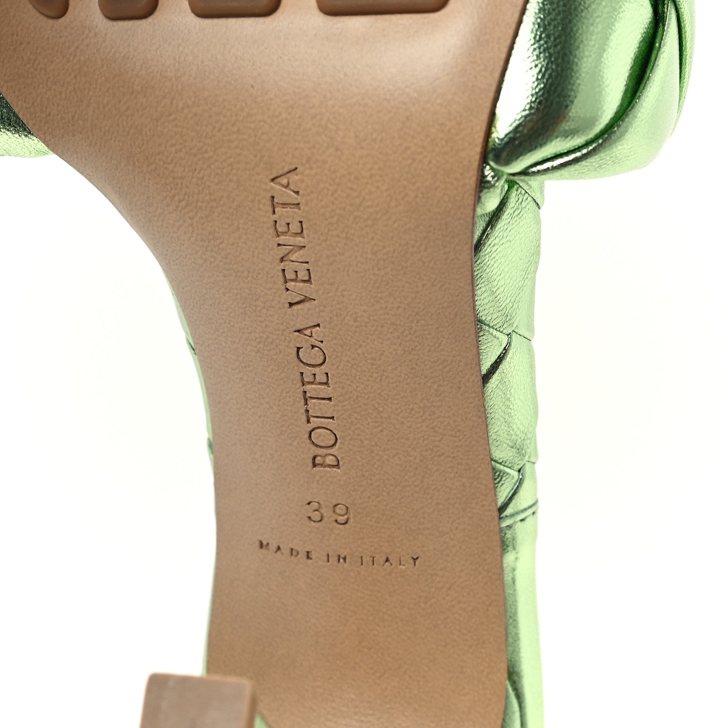 Metallic Nappa Maxi Reflection Weave Lido 90mm Mule Sandals 39 Pistachio