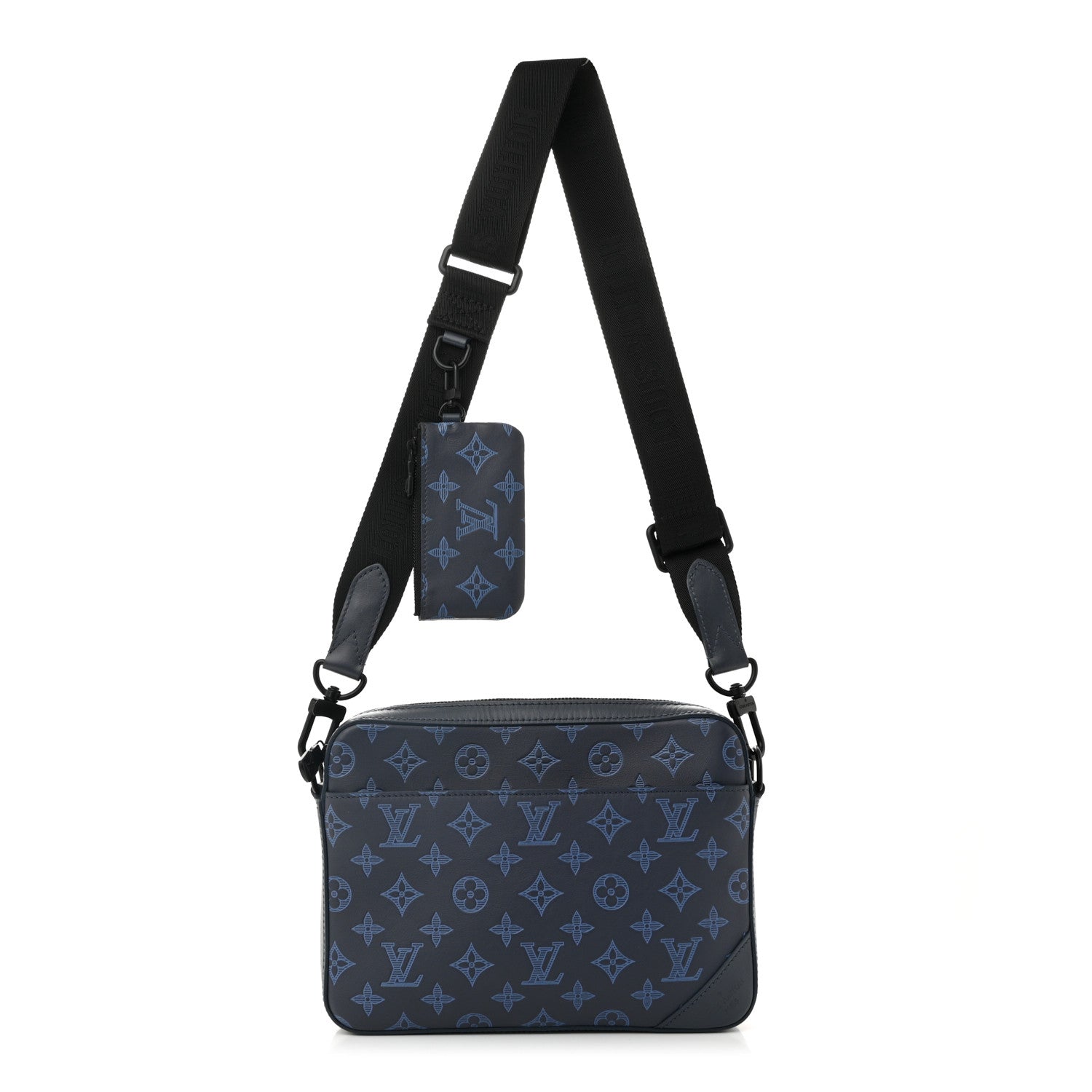 Calfskin Monogram Shadow Trio Messenger Navy River Blue