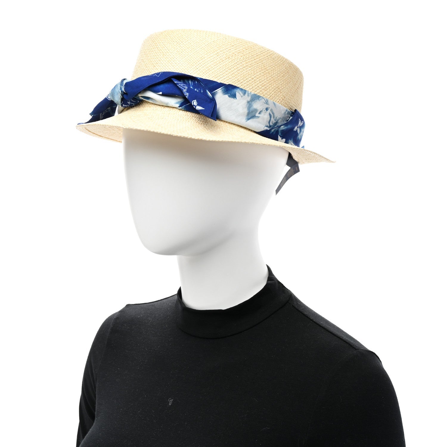 Straw Monogram Bandana Hat Blue