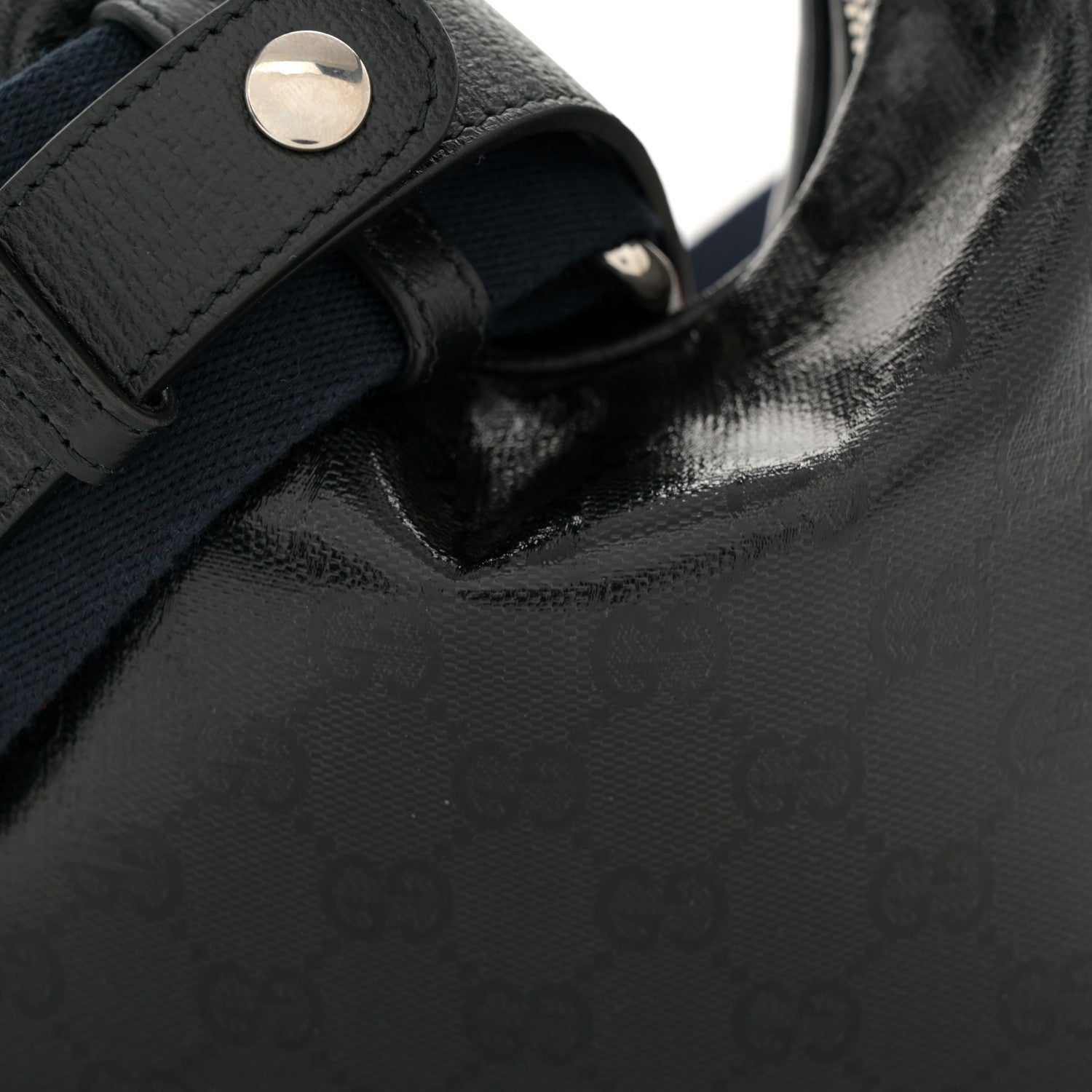 GG Crystal Coated Canvas Monogram Web Small Attache Shoulder Bag Black