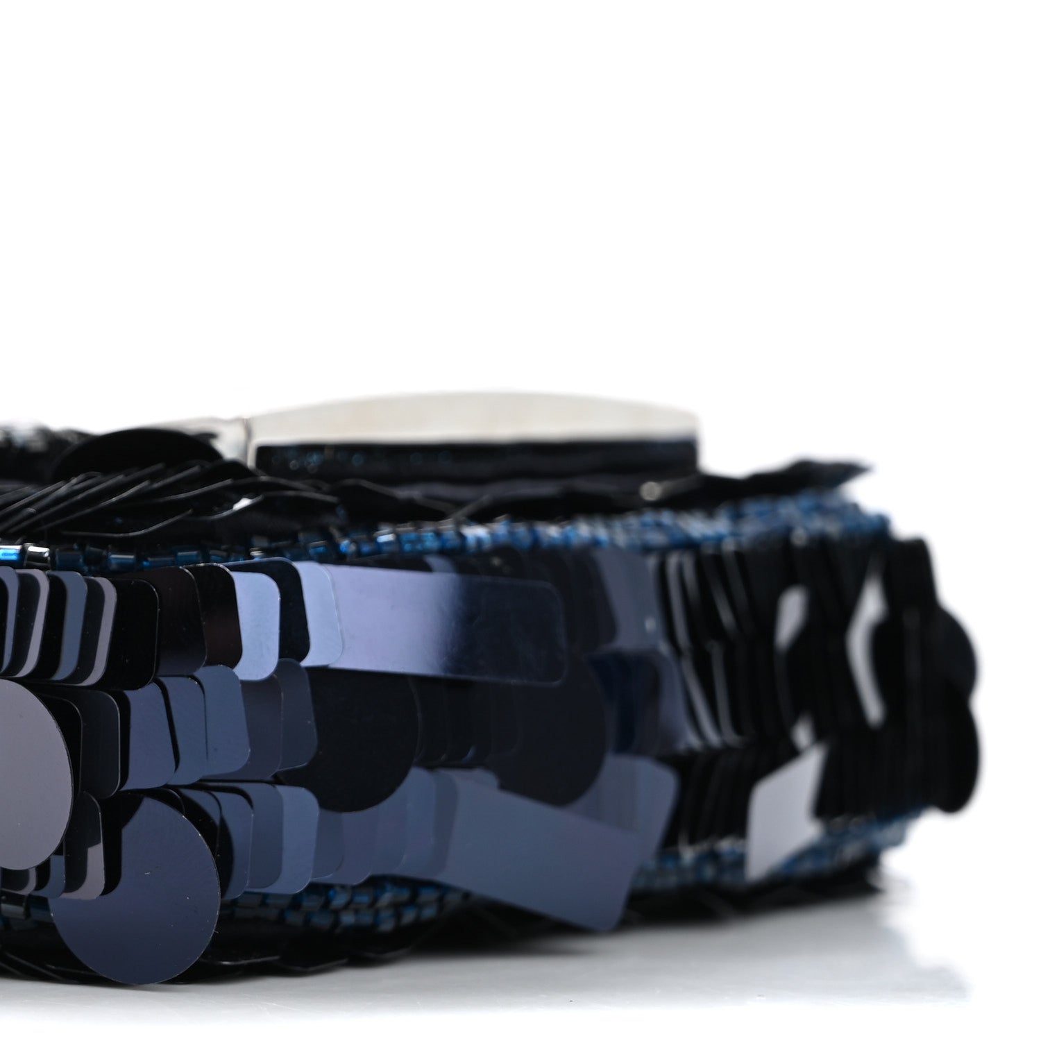 Sequin Paillettes Shiny Nappa Sex and the City Nano Maxi Buckle Baguette Charm Dark Blue