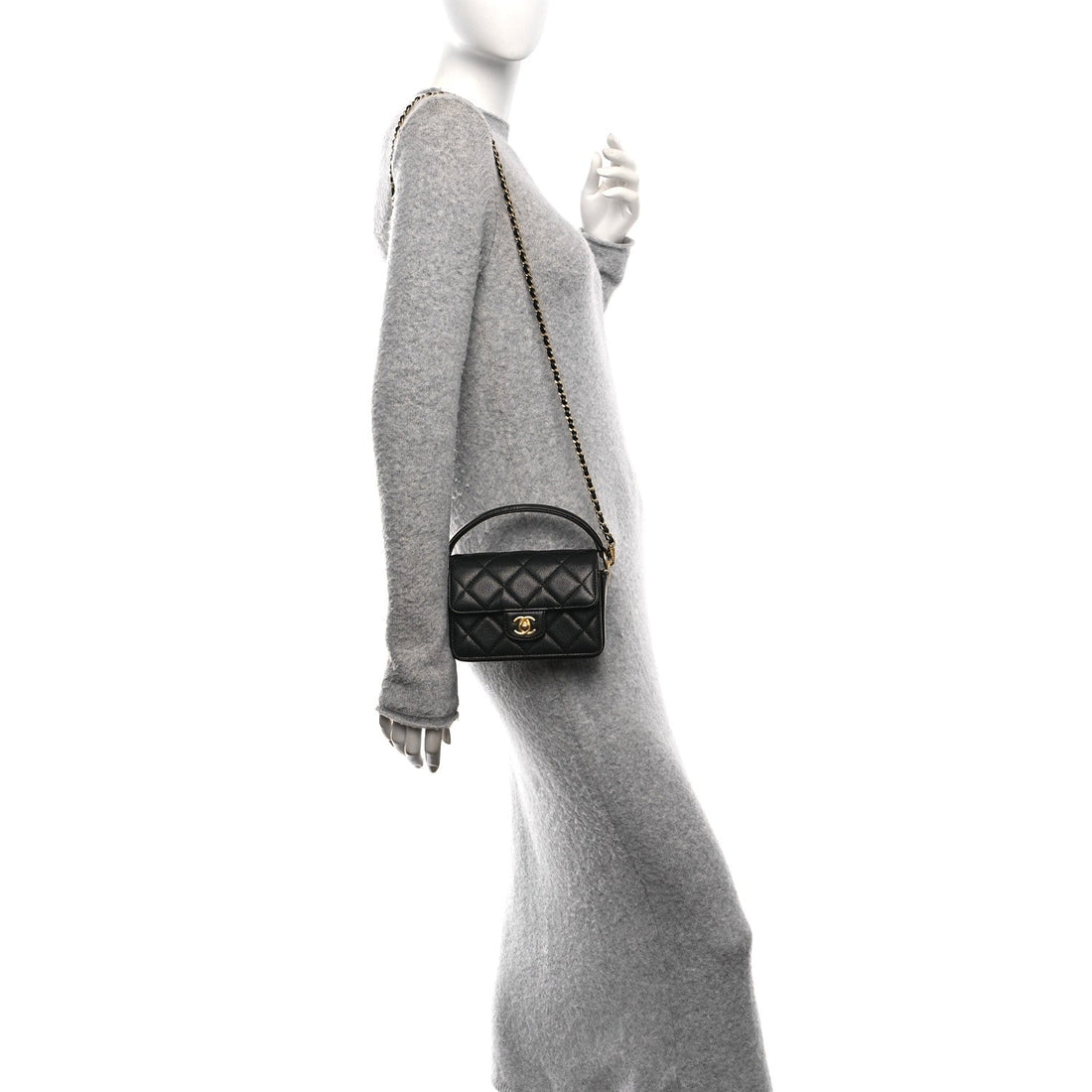 Caviar Quilted Mini Top Handle Flap Black