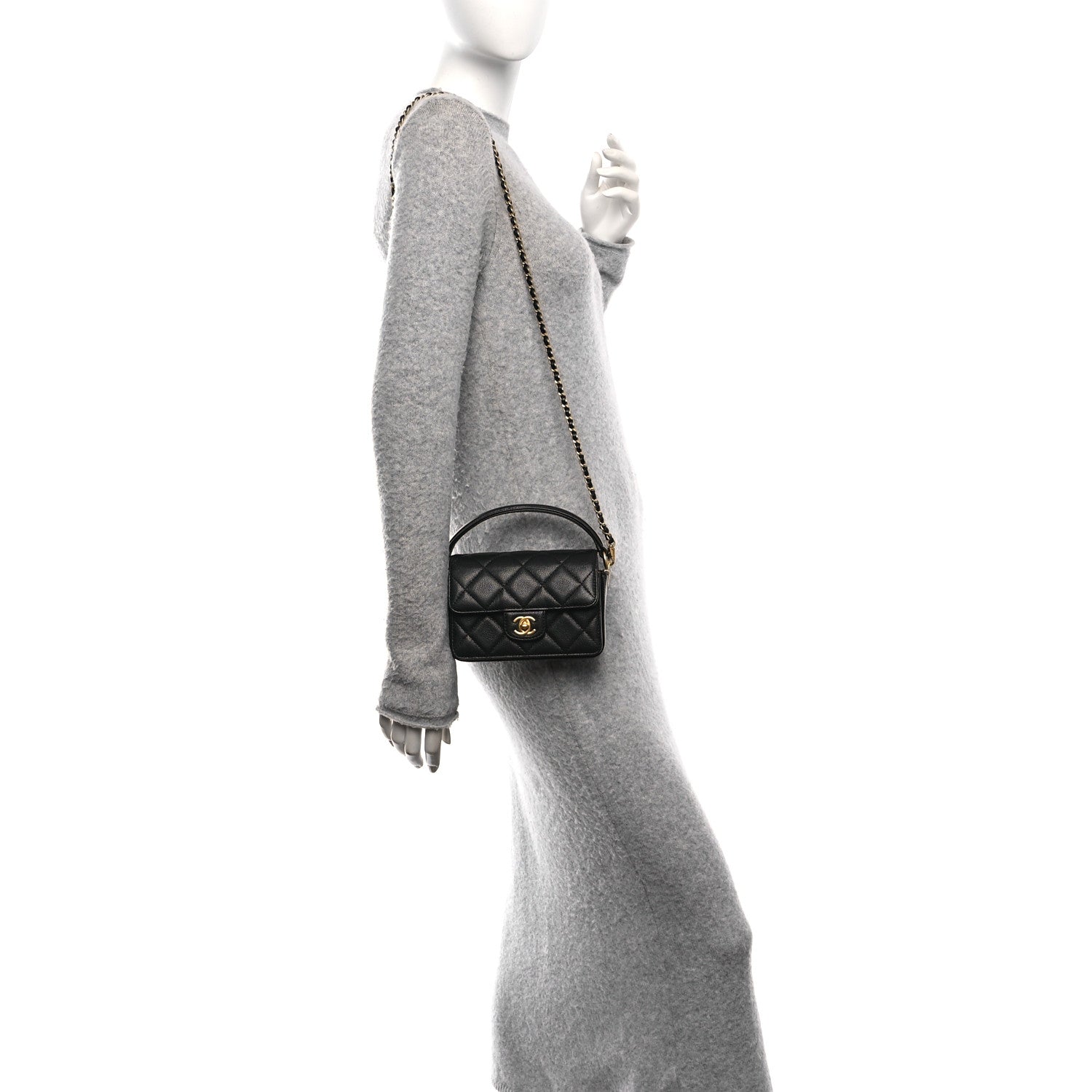 Caviar Quilted Mini Top Handle Flap Black