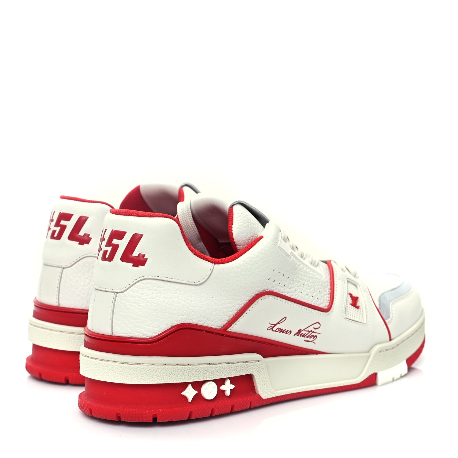 Grained Calfskin Script Mens LV Trainer Sneakers 9 Red