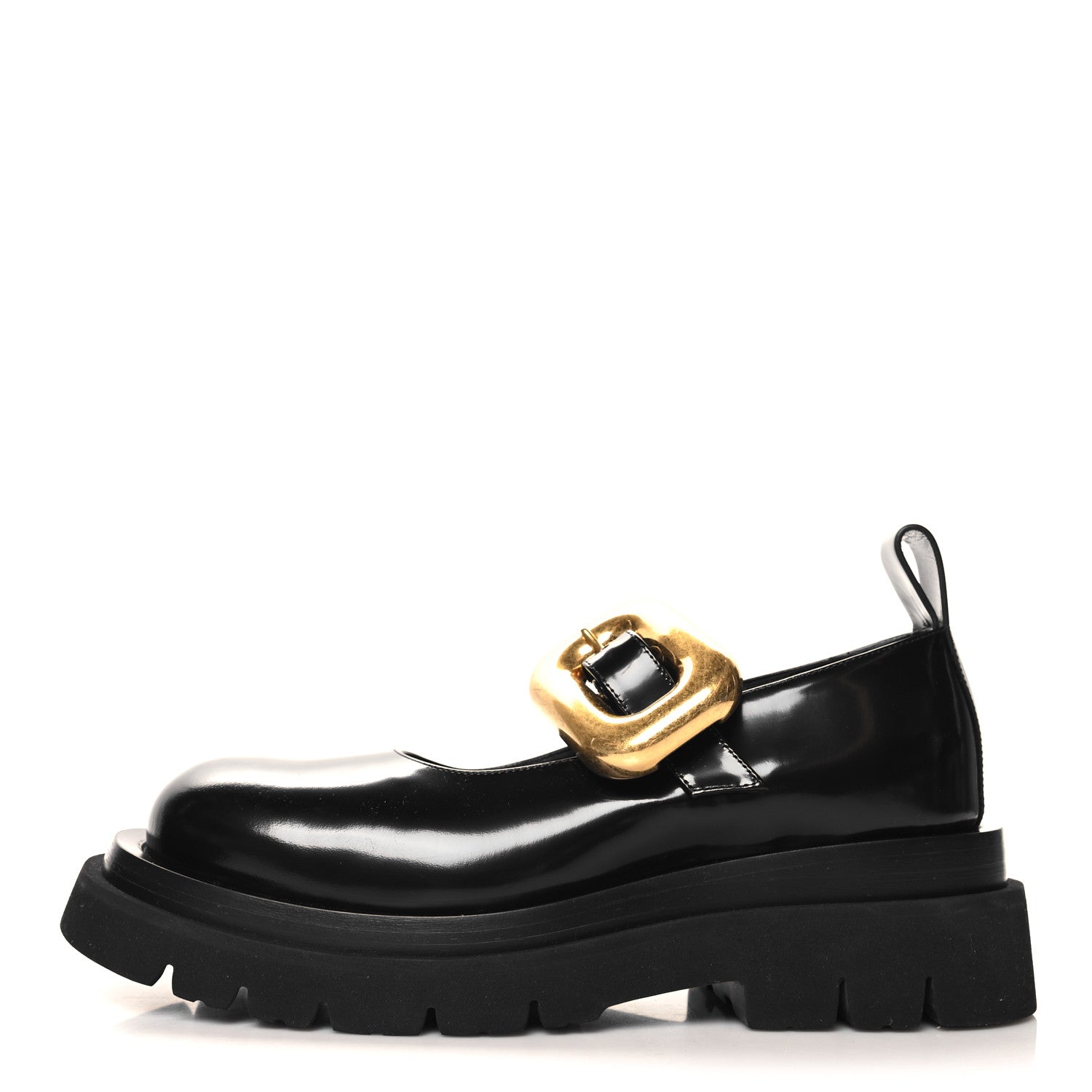 Brushed Calfskin Lug Mary-Jane Loafers 38 Black