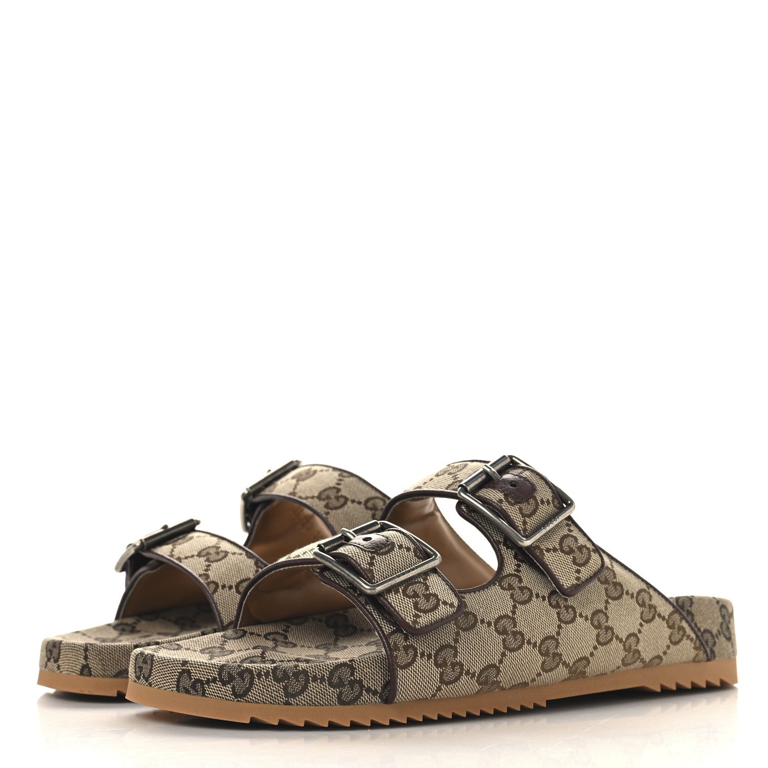 GG Monogram Lavaredo Eco Fabric Mens Slide Sandals With Straps 10 Beige Ebony Light Brown