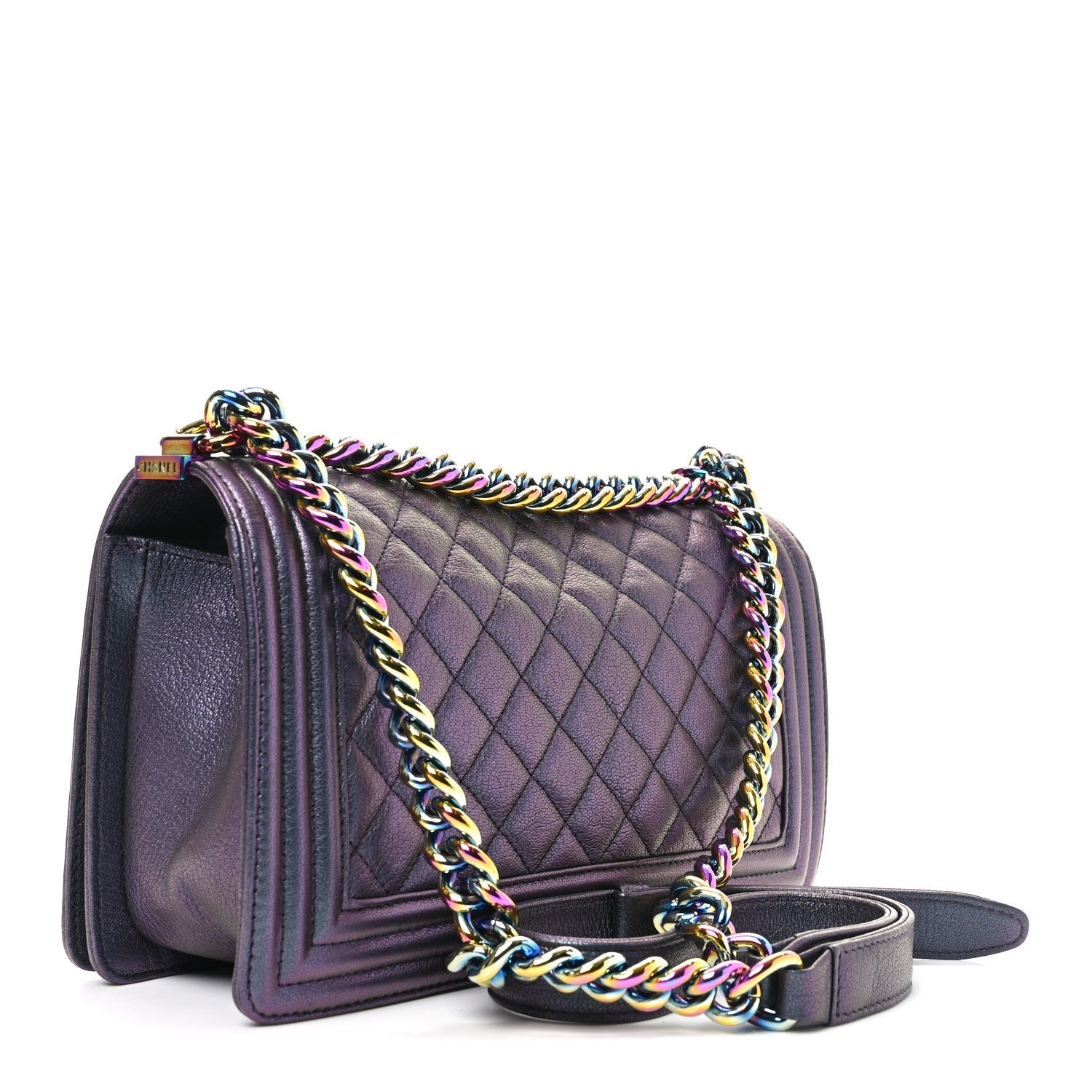 Iridescent Goatskin Quilted Medium Boy Flap Purple