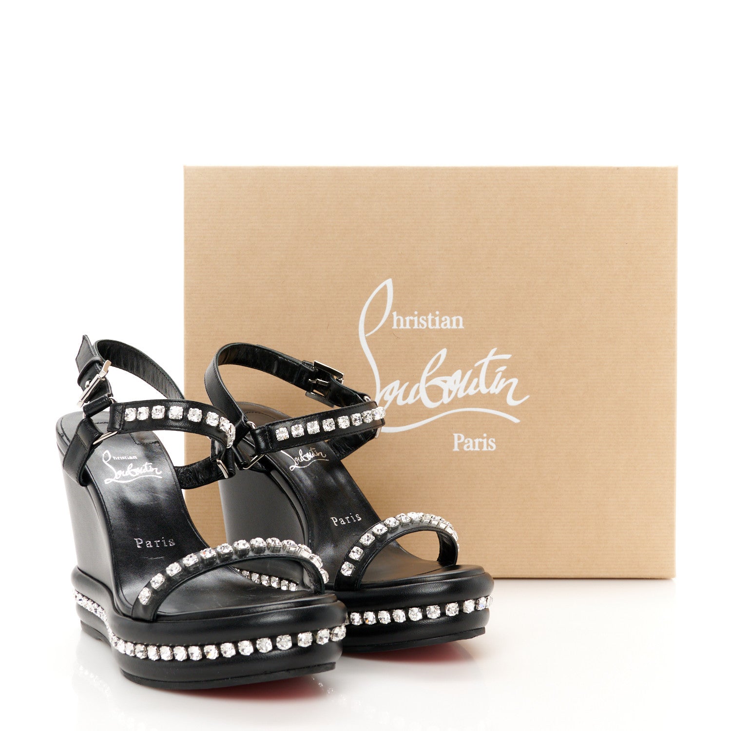 Nappa Crystal Pyrastrass 110 Wedge Sandals 37 Black