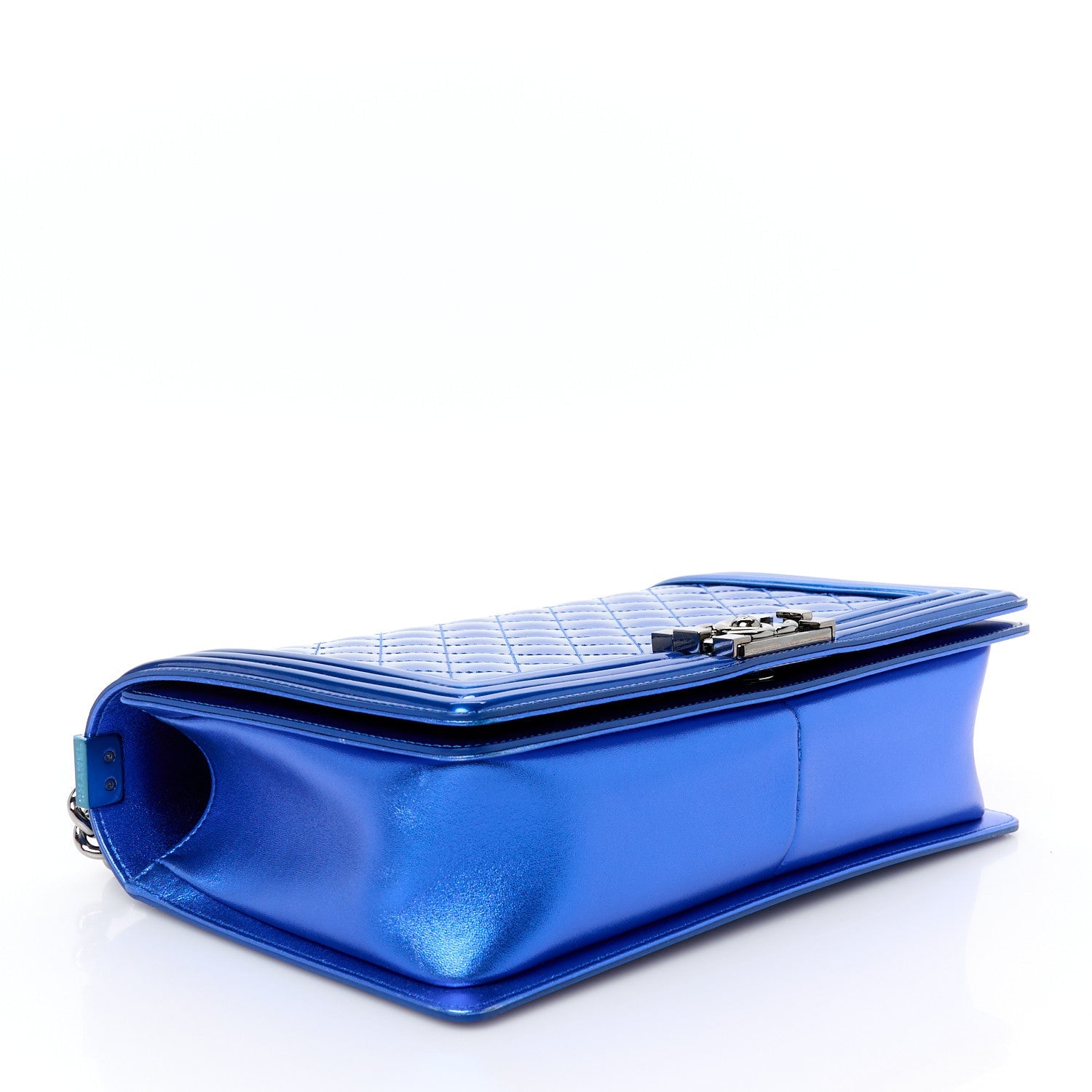 Metallic Patent Quilted New Medium Boy Flap Blue