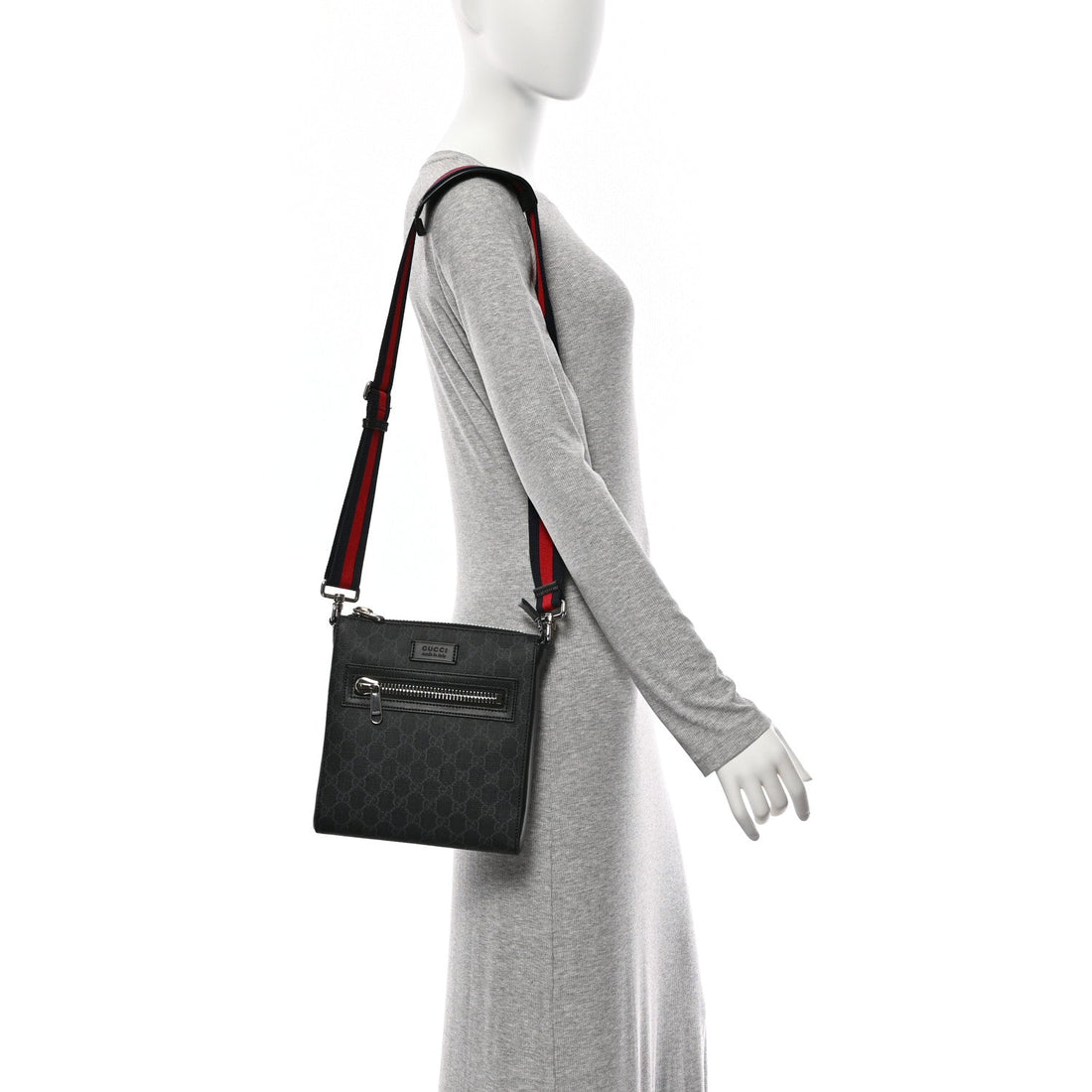 GG Supreme Monogram Web Small Flat Messenger Bag Black Grey