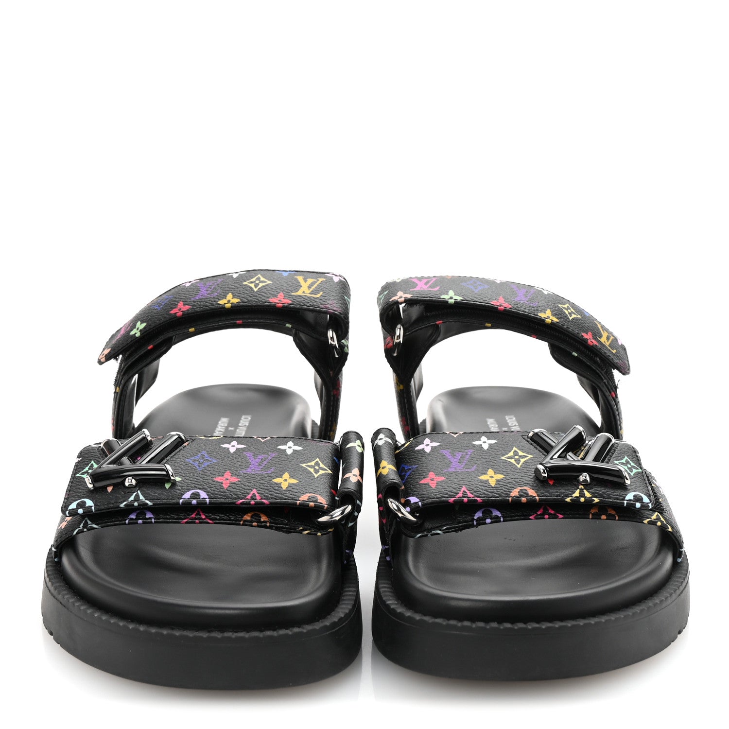 LV X TM Monogram Multicolor Sunset Flat Sandals 37.5 Black