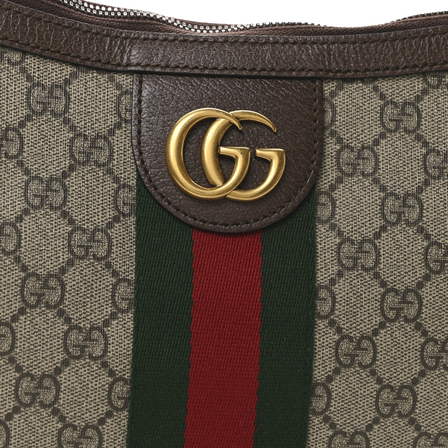 GG Supreme Monogram Web Small Ophidia Half Moon Hobo Brown