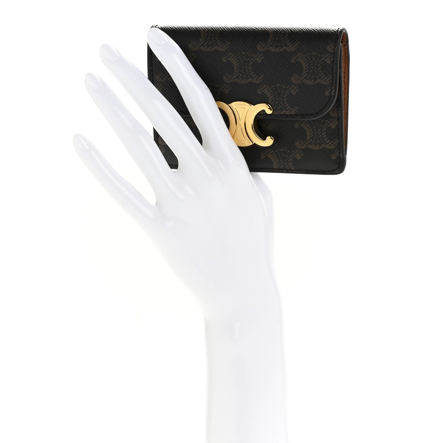 Triomphe Canvas Calfskin Flap Card Holder Tan