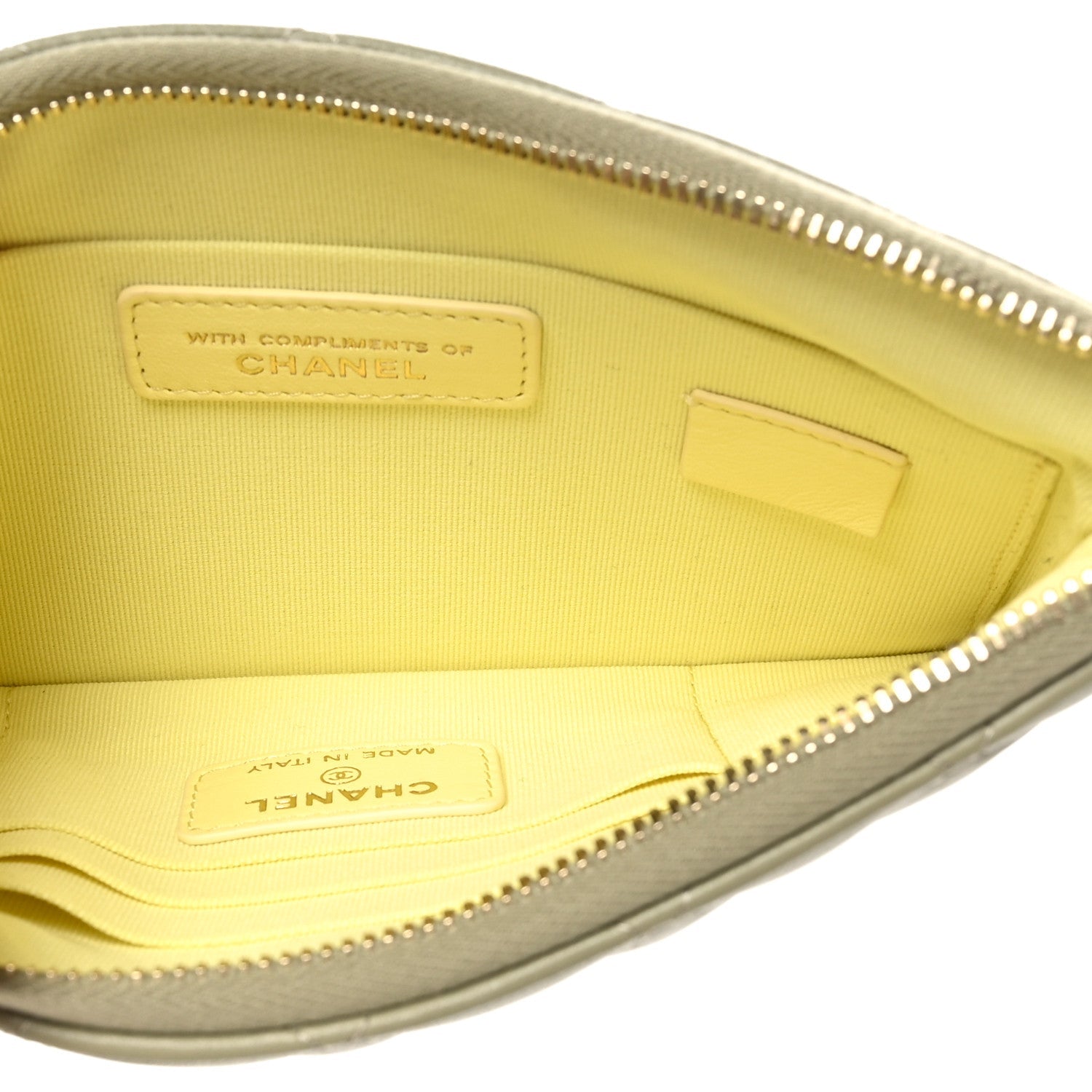 Lambskin Quilted Zipped Pouch Green Yellow