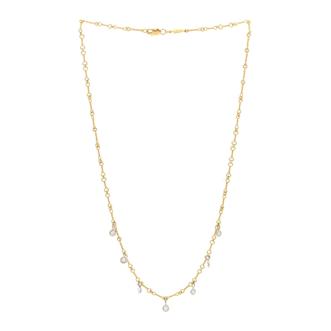 18K Yellow White Gold Diamonds by the Inch Dog Bone Chain Dangle Necklace