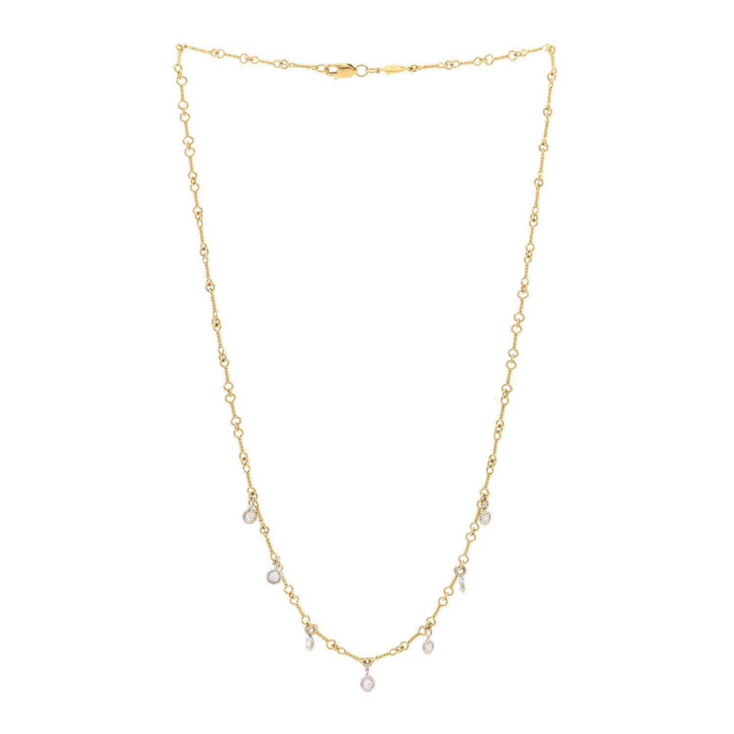 18K Yellow White Gold Diamonds by the Inch Dog Bone Chain Dangle Necklace