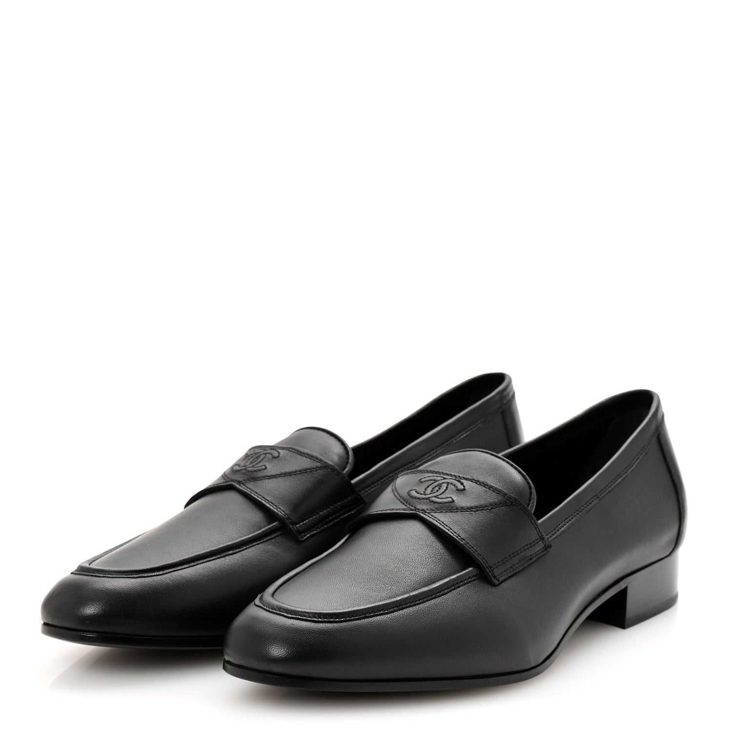 Lambskin Mens Stitched CC Loafers 42 Black