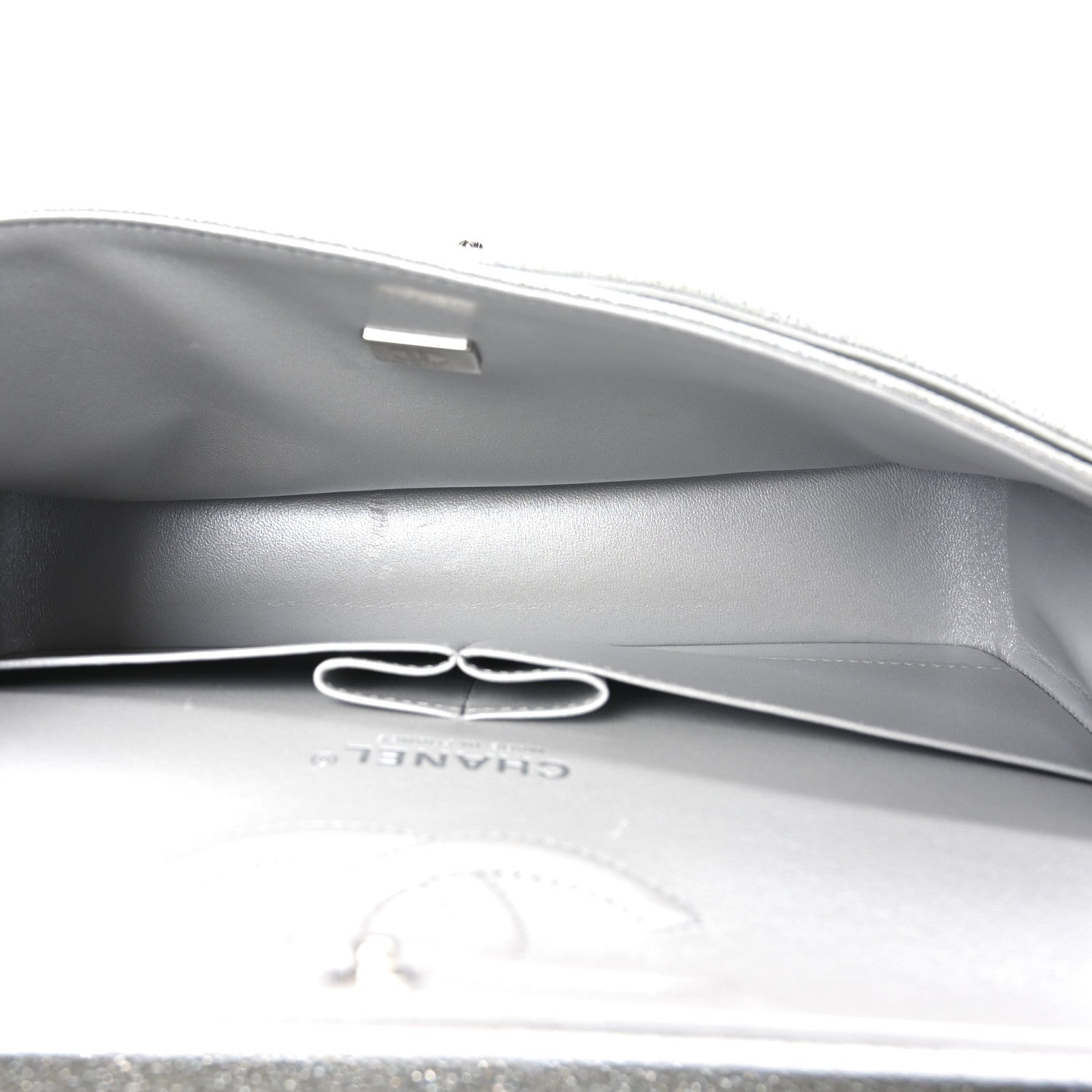 Glittered Metallic Caviar Quilted Medium Double Flap Silver