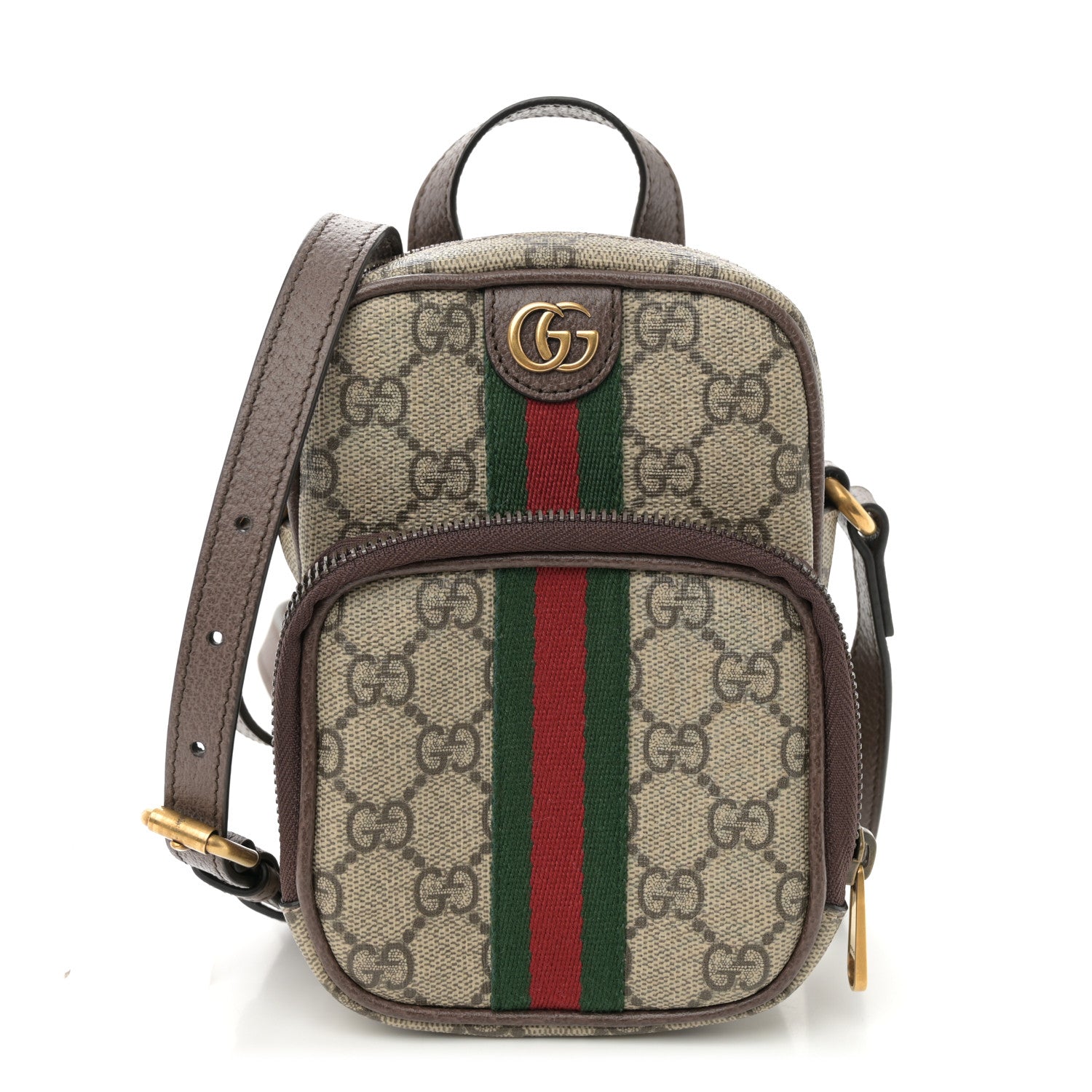 GG Supreme Monogram Web Mini Ophidia Double Zip Messenger Bag Beige New Acero