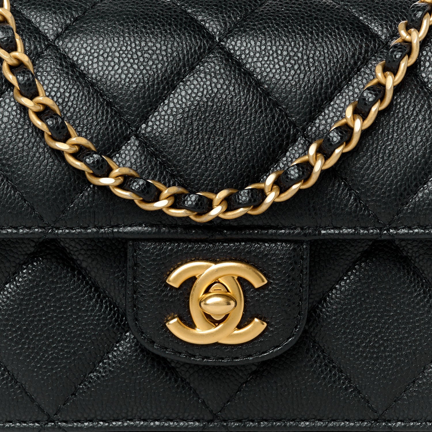 Caviar Quilted Mini Top Handle Flap Black