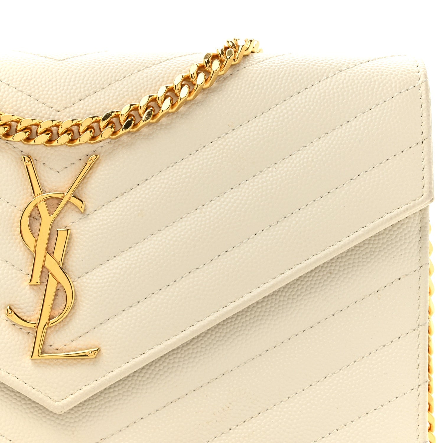 Grain De Poudre Matelasse Chevron Monogram Chain Wallet Crema Soft