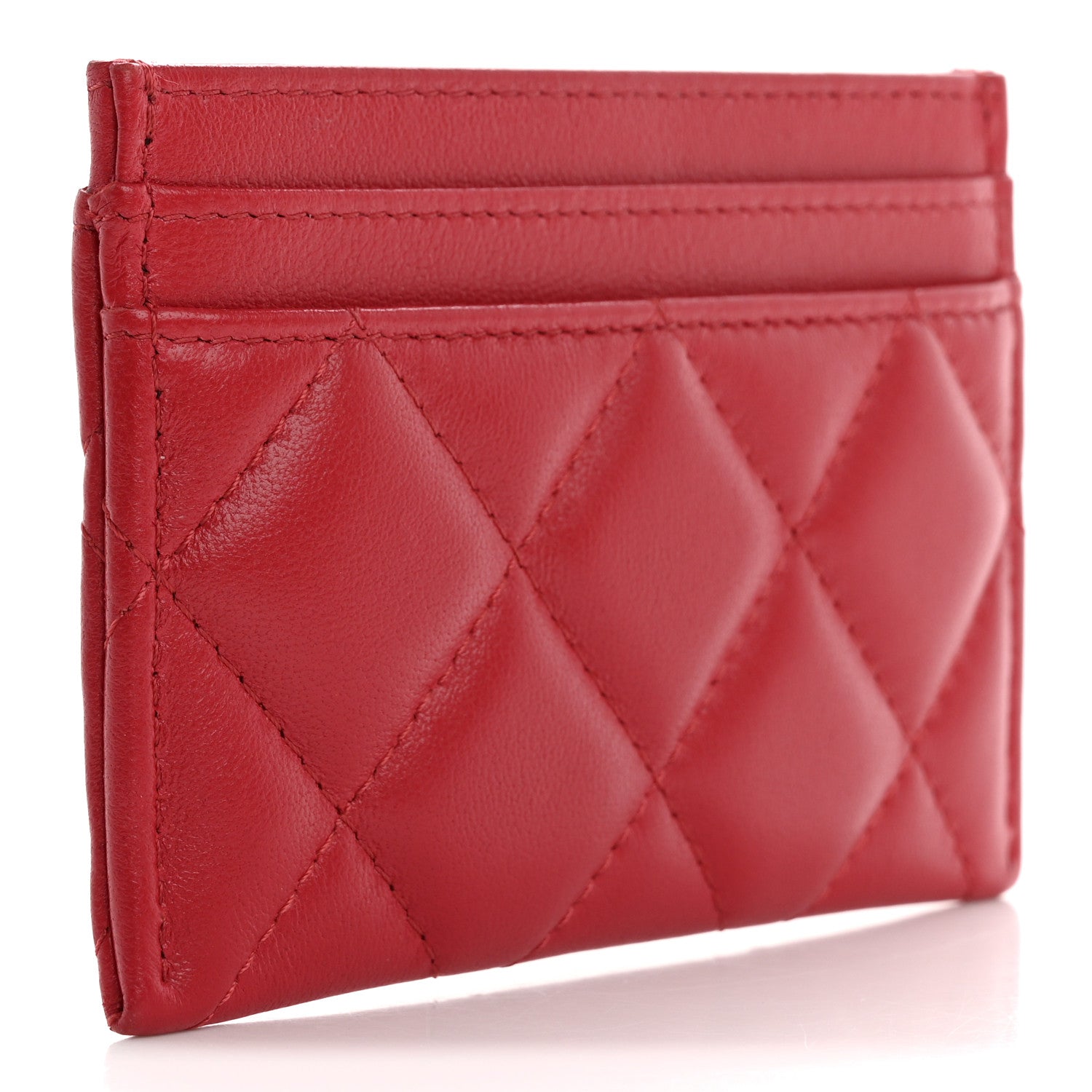 Lambskin Plexiglass Quilted Coco Love Card Holder Red