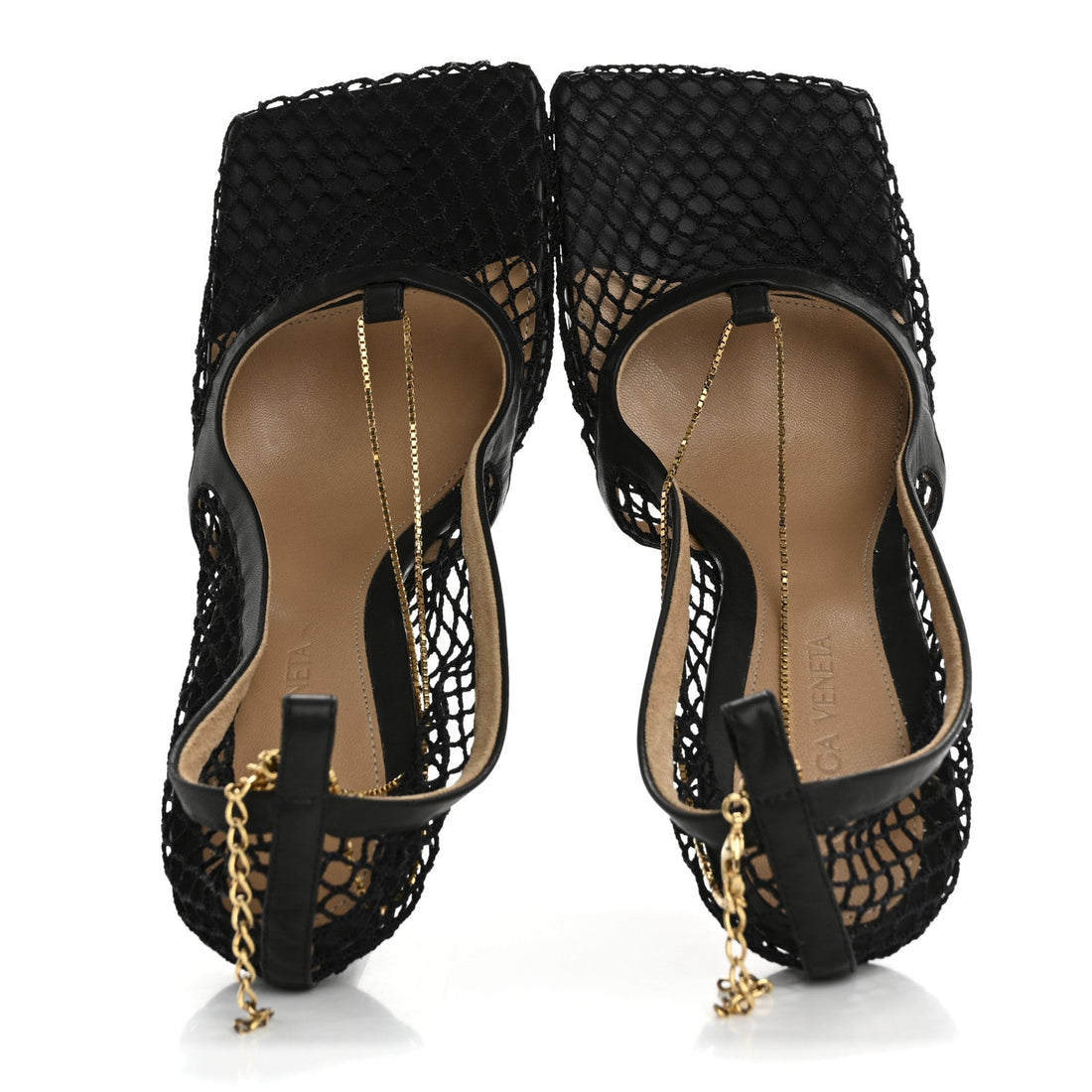 Mesh Calfskin Chain Stretch Pumps 36.5 Black