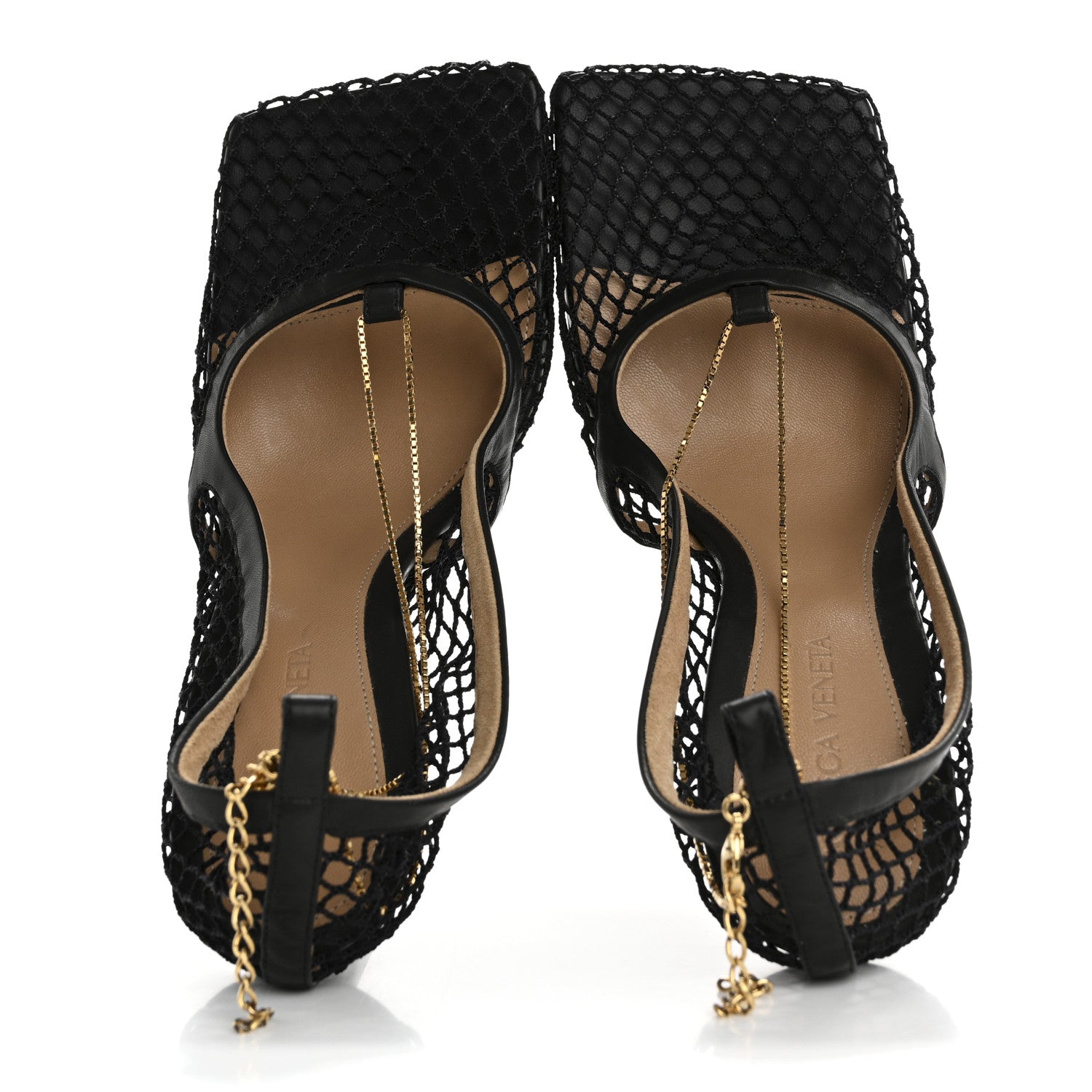 Mesh Calfskin Chain Stretch Pumps 36.5 Black