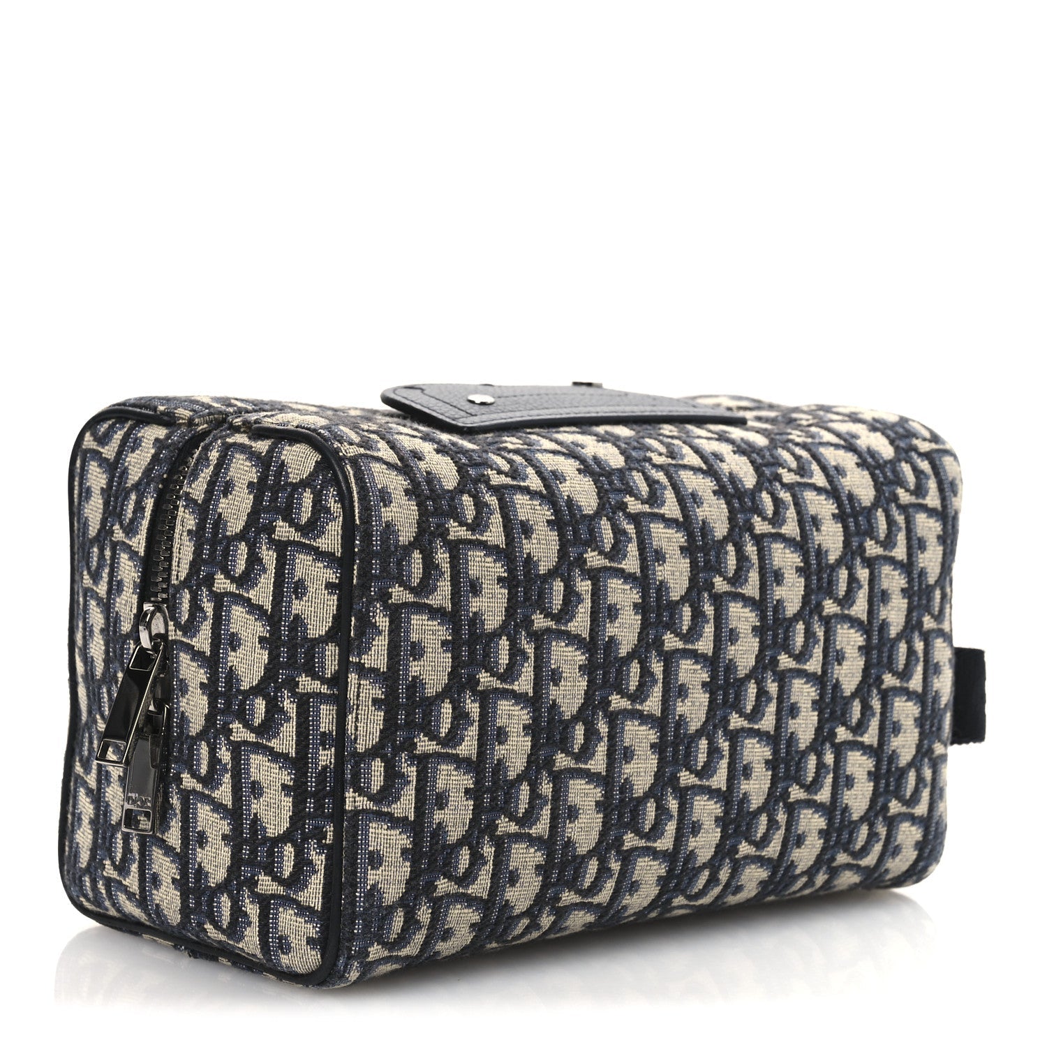 Oblique Jacquard Grained Calfskin Lingot Toiletry Case Blue Black