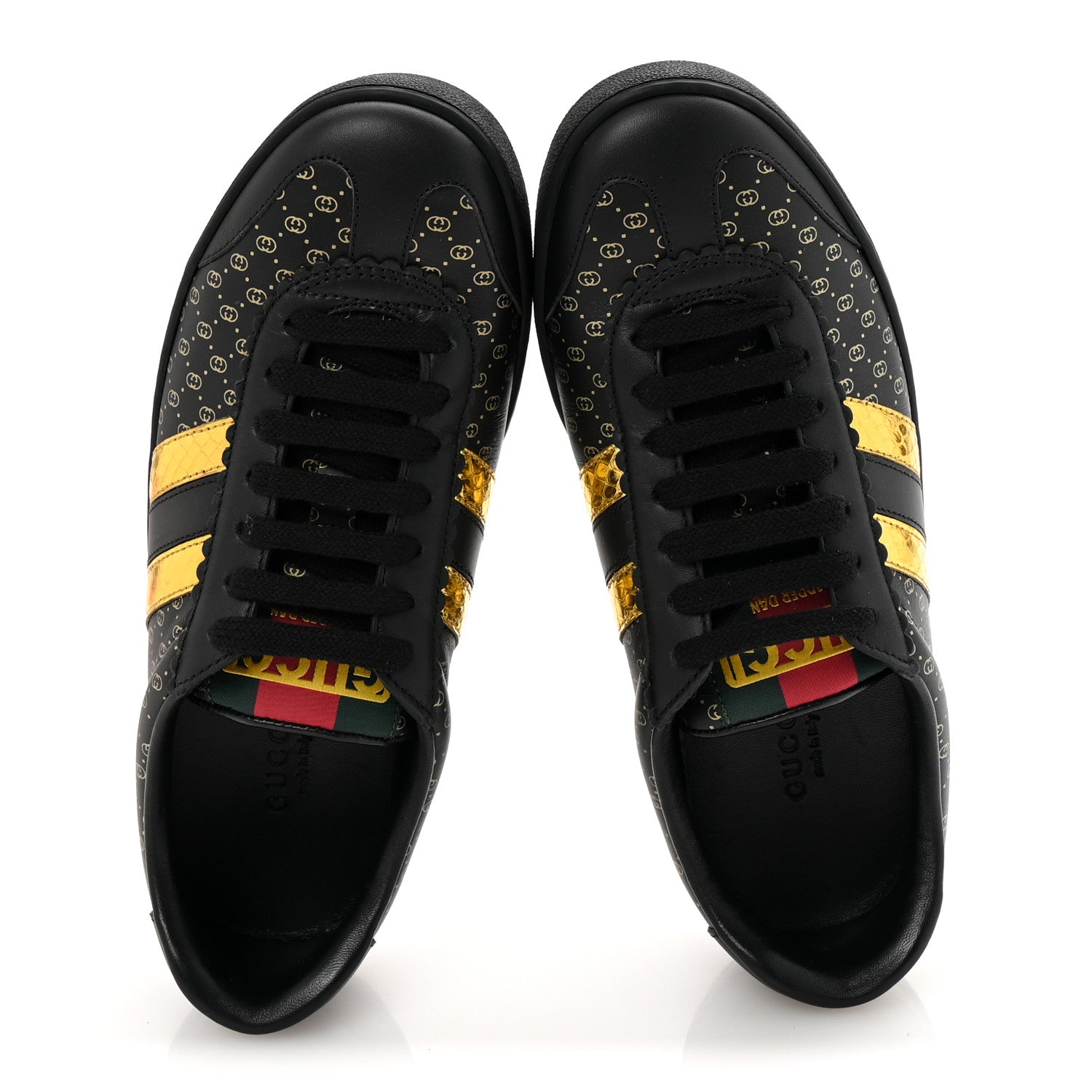 X DAPPER DAN Calfskin Laminated Ayers GG Micro Monogram Womens G74 Sneakers 36.5 Black Gold