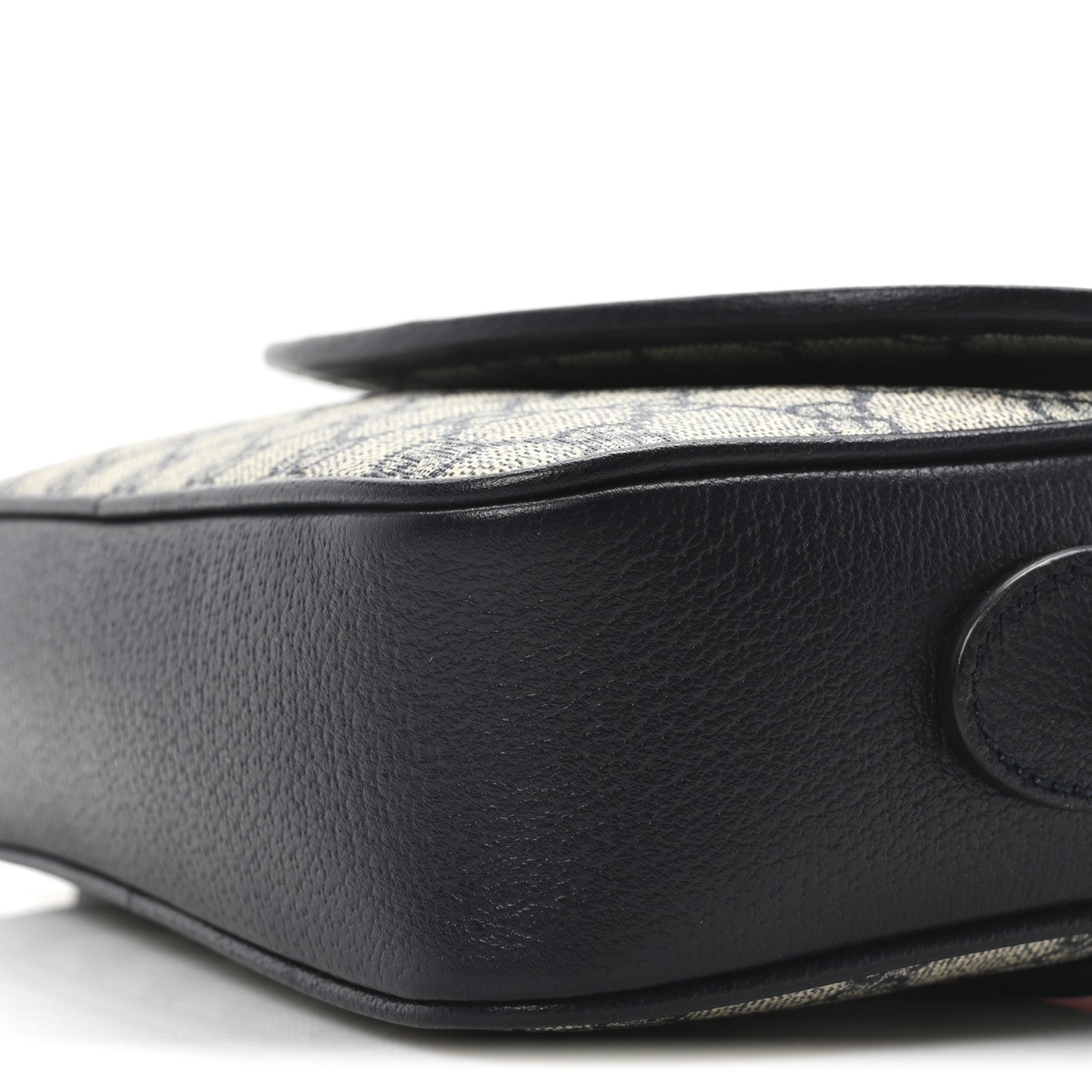 GG Supreme Monogram Textured Dollar Calfskin Web Studded Mini Ophidia Flap Shoulder Bag Beige Blue