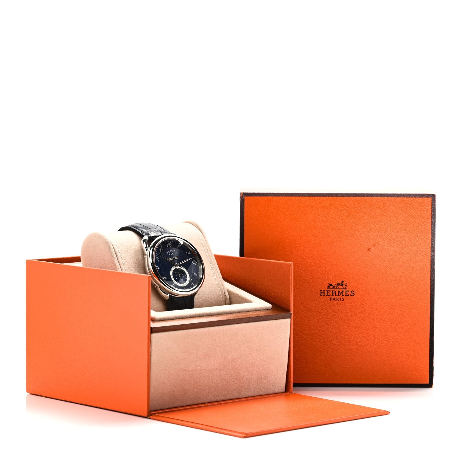 Stainless Steel Alligator 43mm Arceau Grande Lune Automatic Watch Bleu Abysse