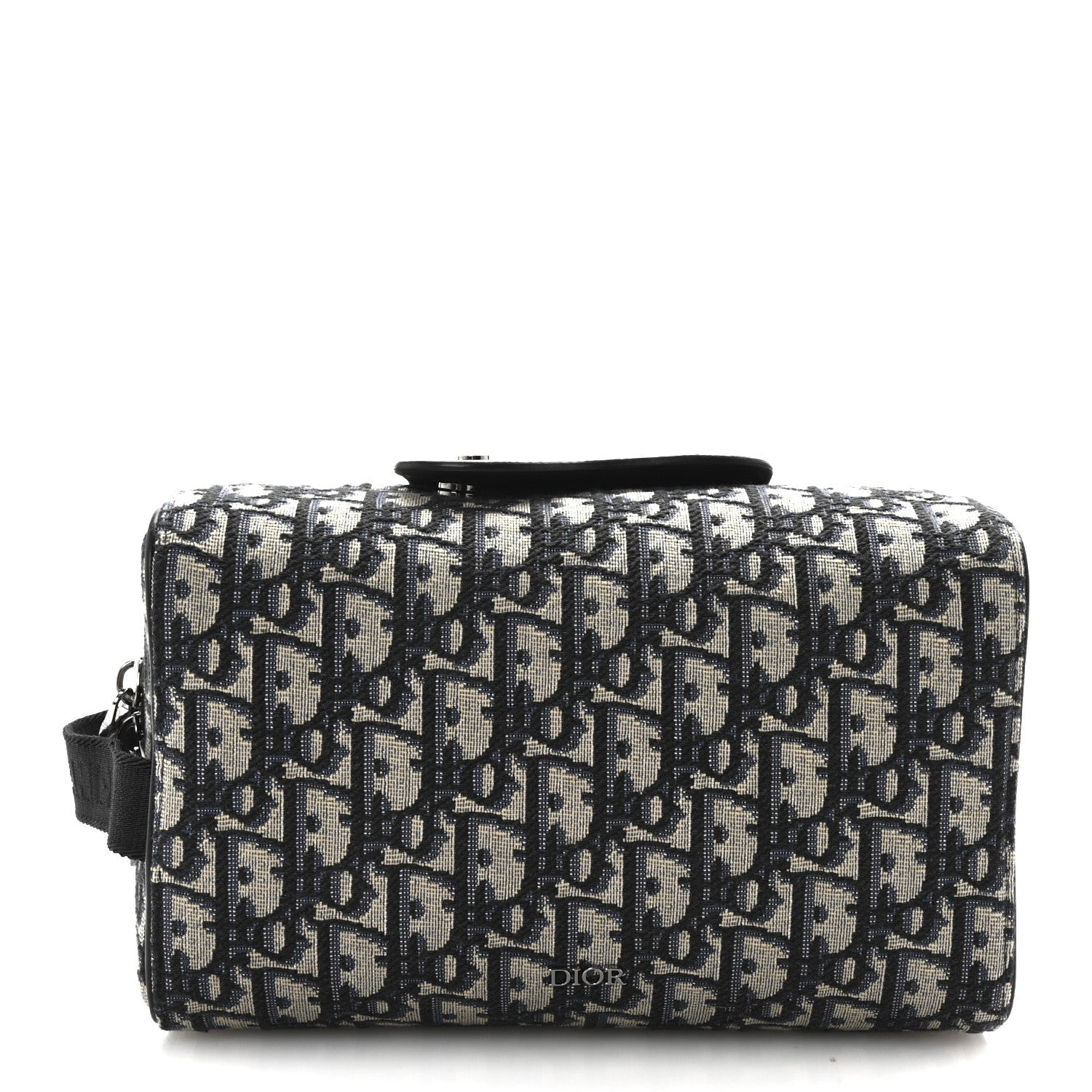 Oblique Jacquard Grained Calfskin Lingot Toiletry Case Blue Black