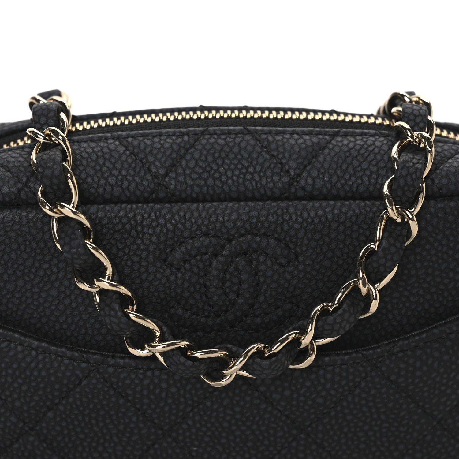 Iridescent Caviar Quilted Mini Coco Tassel Camera Case Black