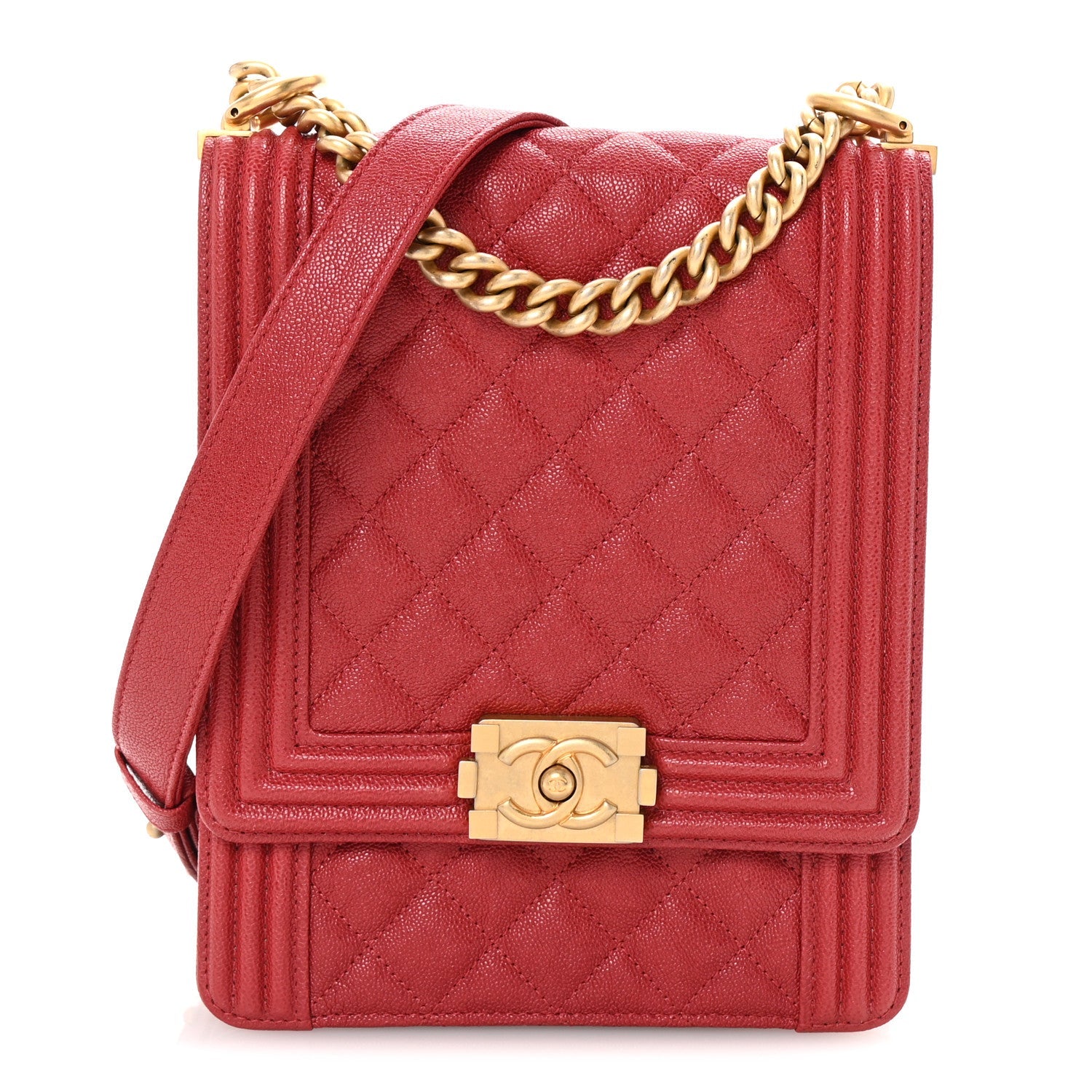 Caviar Quilted North South Boy Flap Red