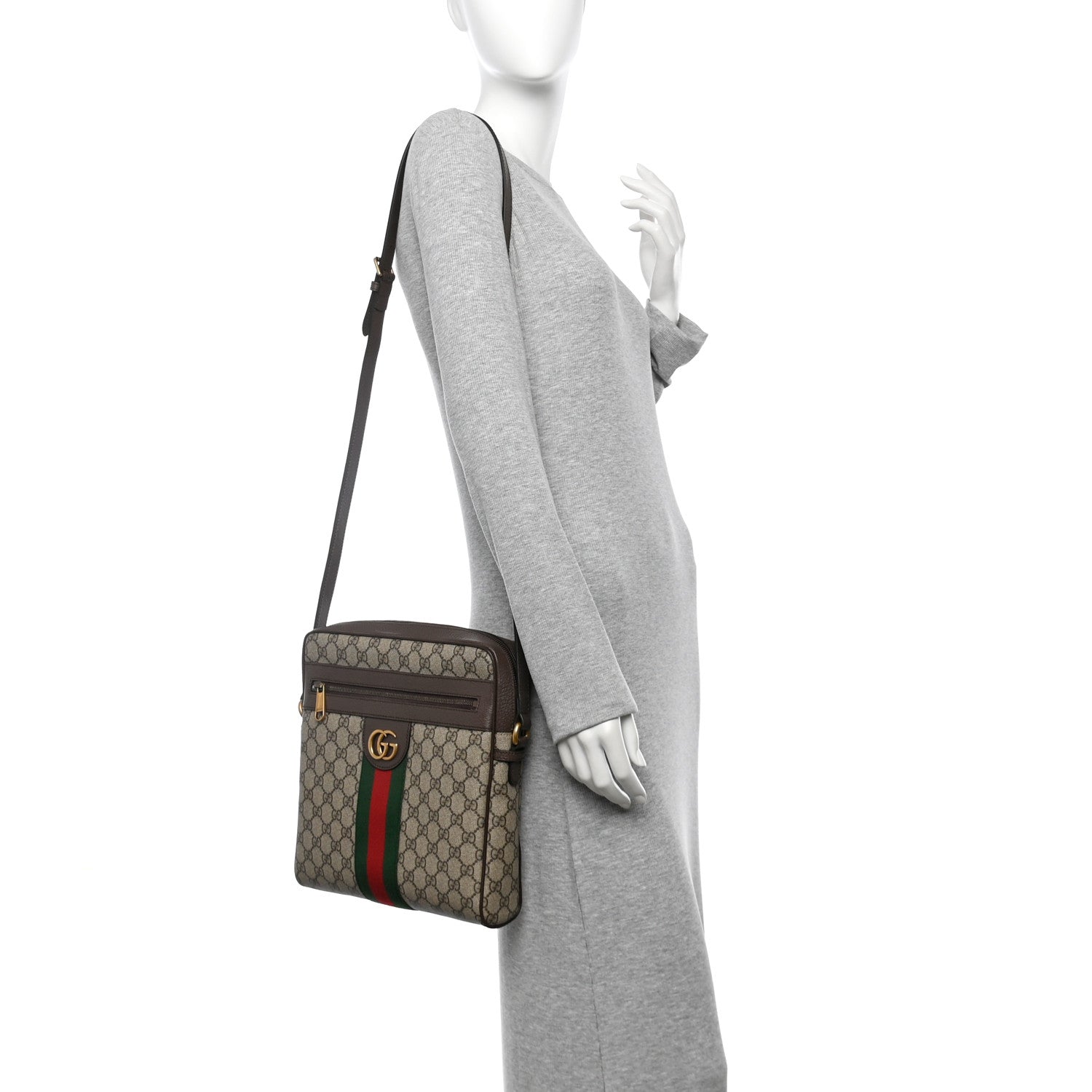 GG Supreme Monogram Web Medium Ophidia Messenger Bag Brown