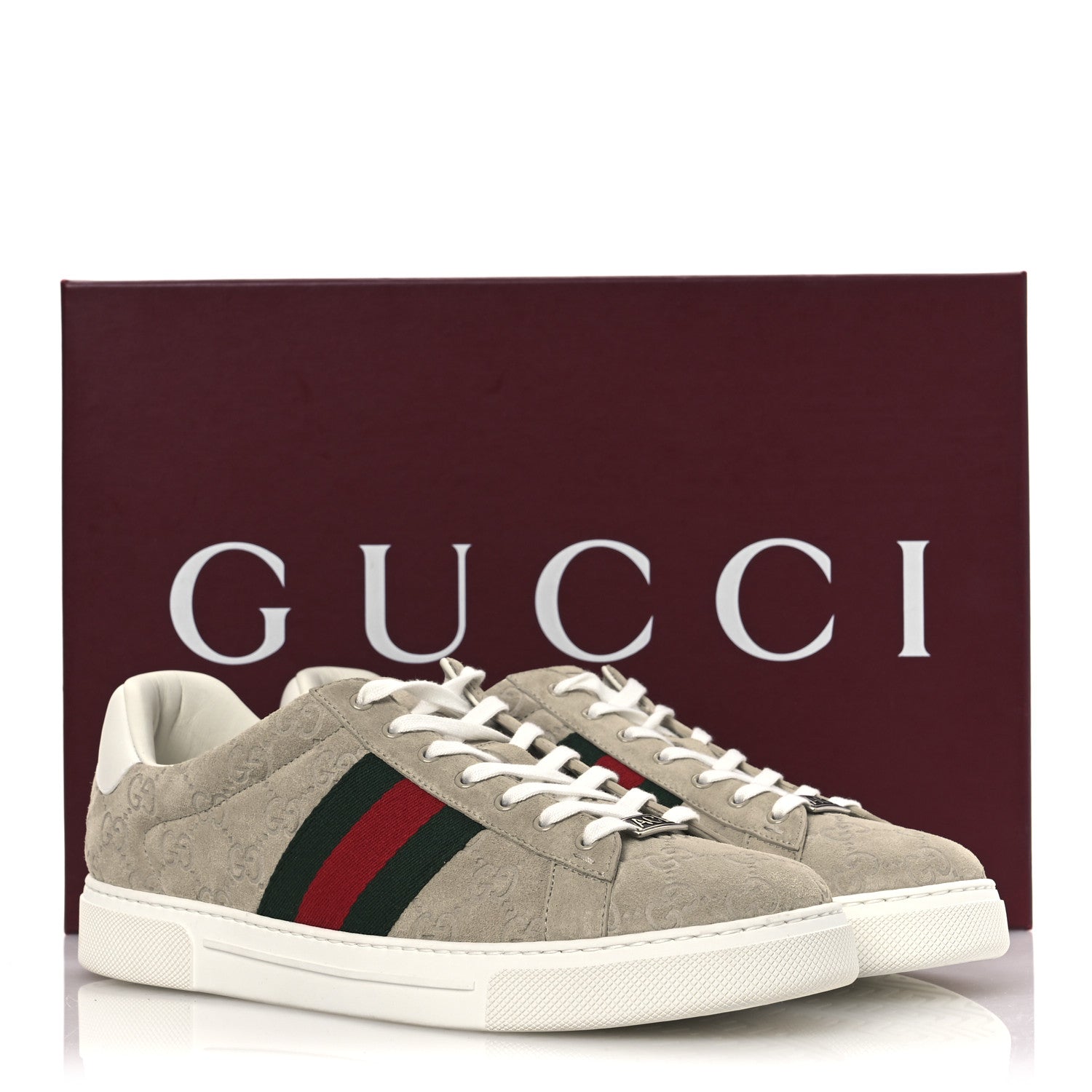 Suede GG Monogram Web Mens Ace Sneakers 8.5 Oatmeal